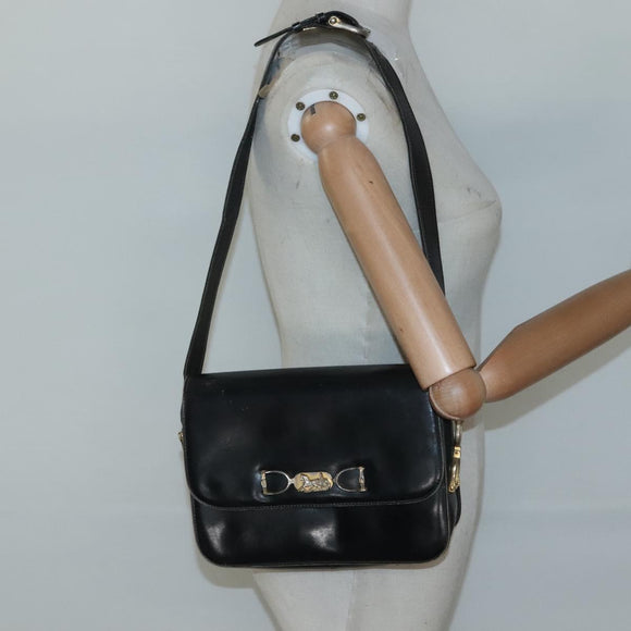 CELINE Shoulder Bag Leather Black Auth 76080