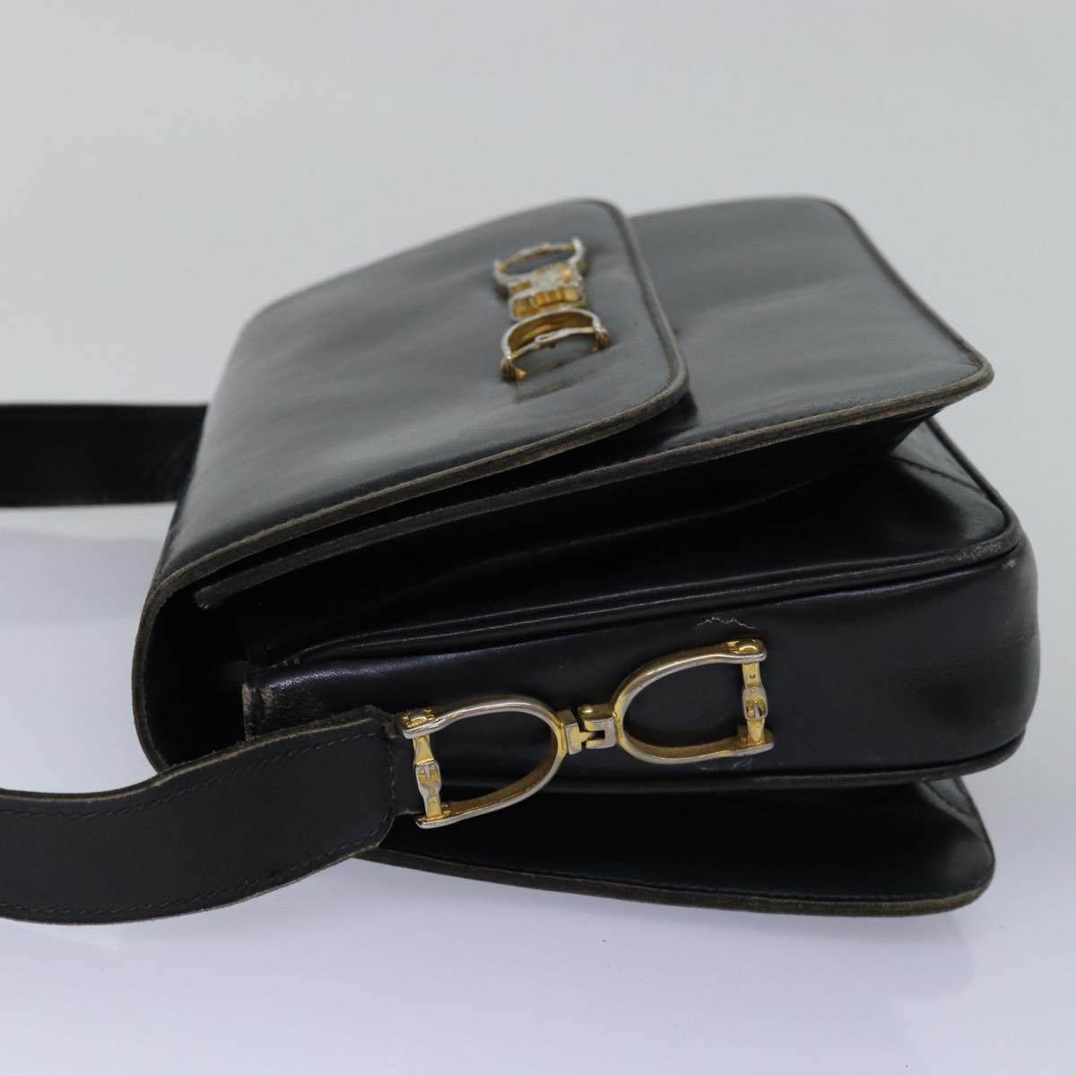 CELINE Shoulder Bag Leather Black Auth 76080