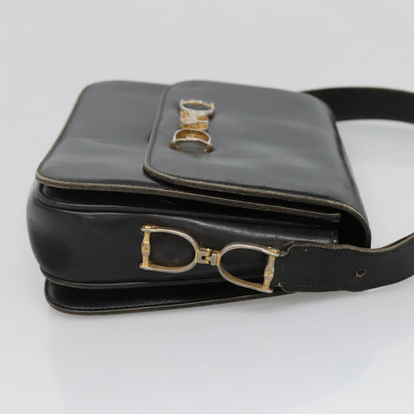 CELINE Shoulder Bag Leather Black Auth 76080