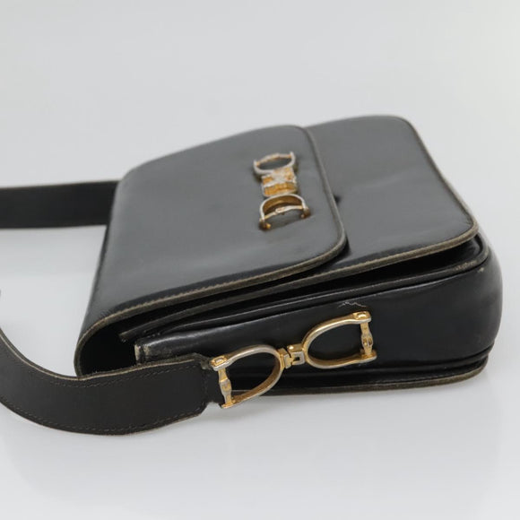 CELINE Shoulder Bag Leather Black Auth 76080
