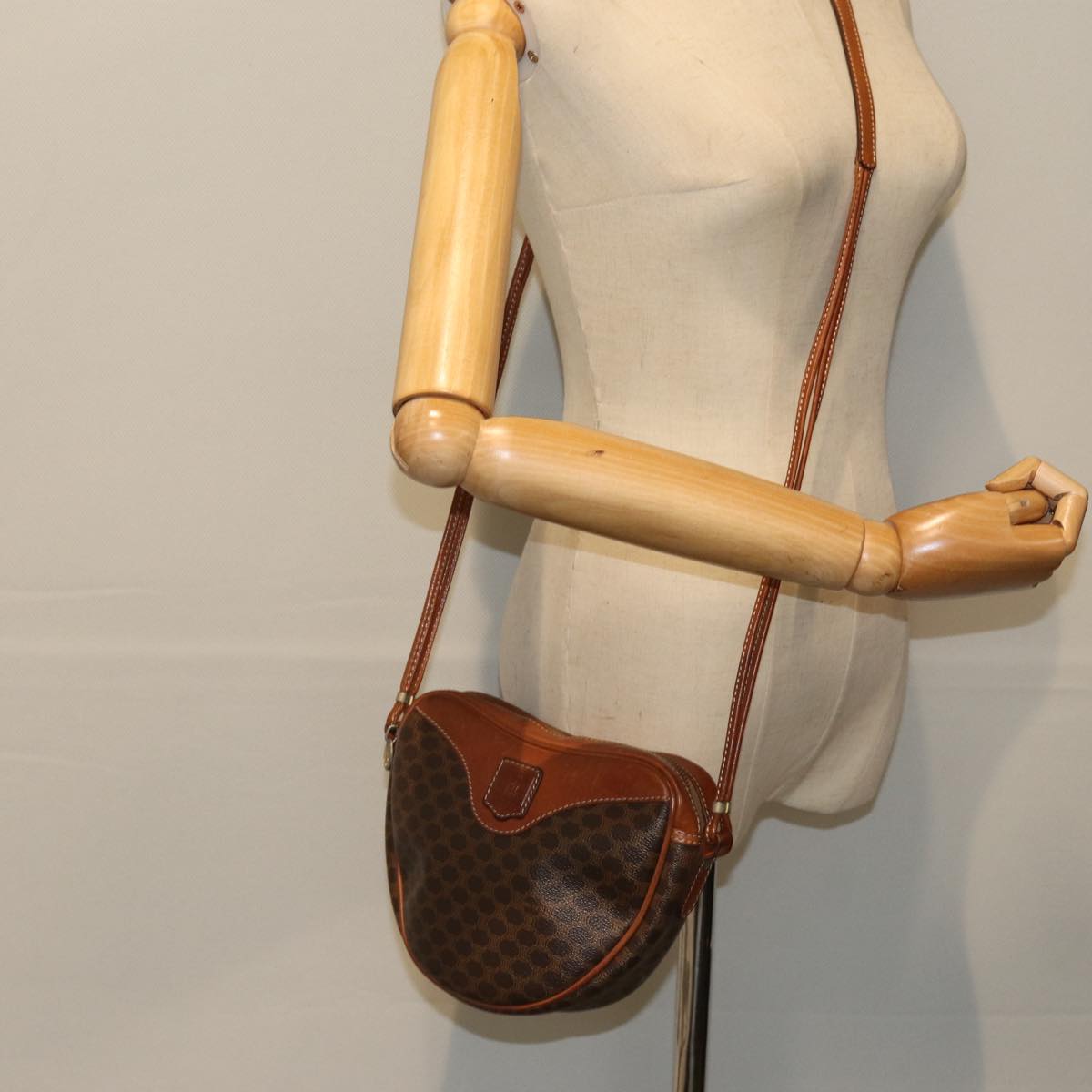 CELINE Macadam Canvas Shoulder Bag PVC Brown Auth 76083