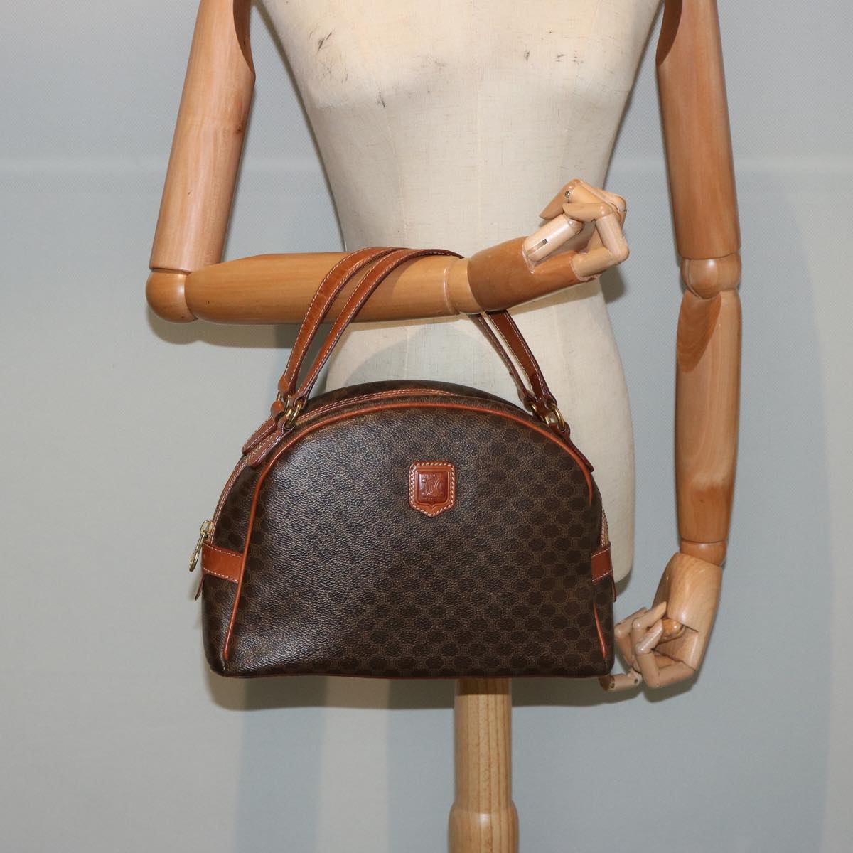 CELINE Macadam Canvas Hand Bag PVC Brown Auth 76084