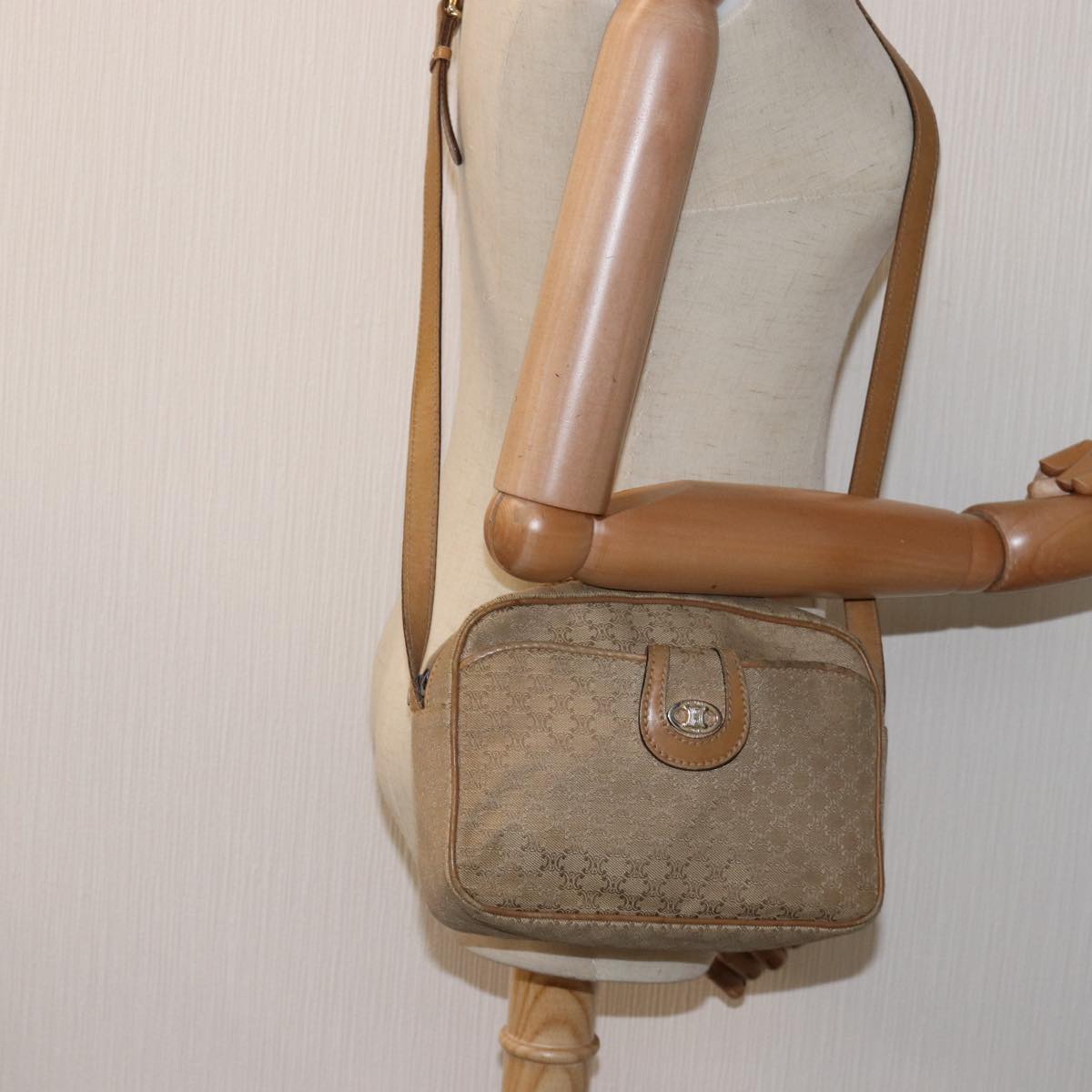 CELINE Macadam Canvas Shoulder Bag Canvas Beige Auth 76085