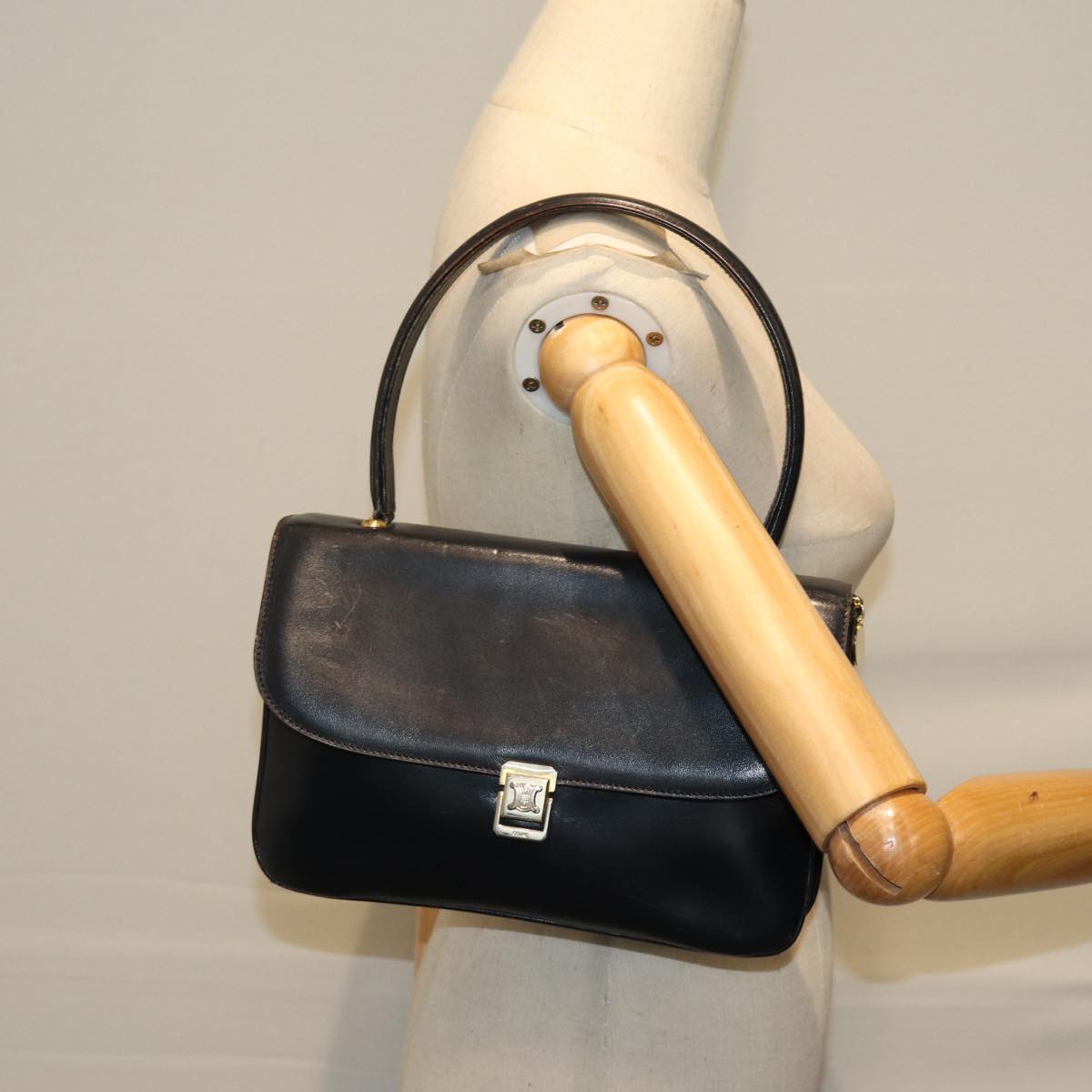 CELINE Hand Bag Leather Navy Auth 76089