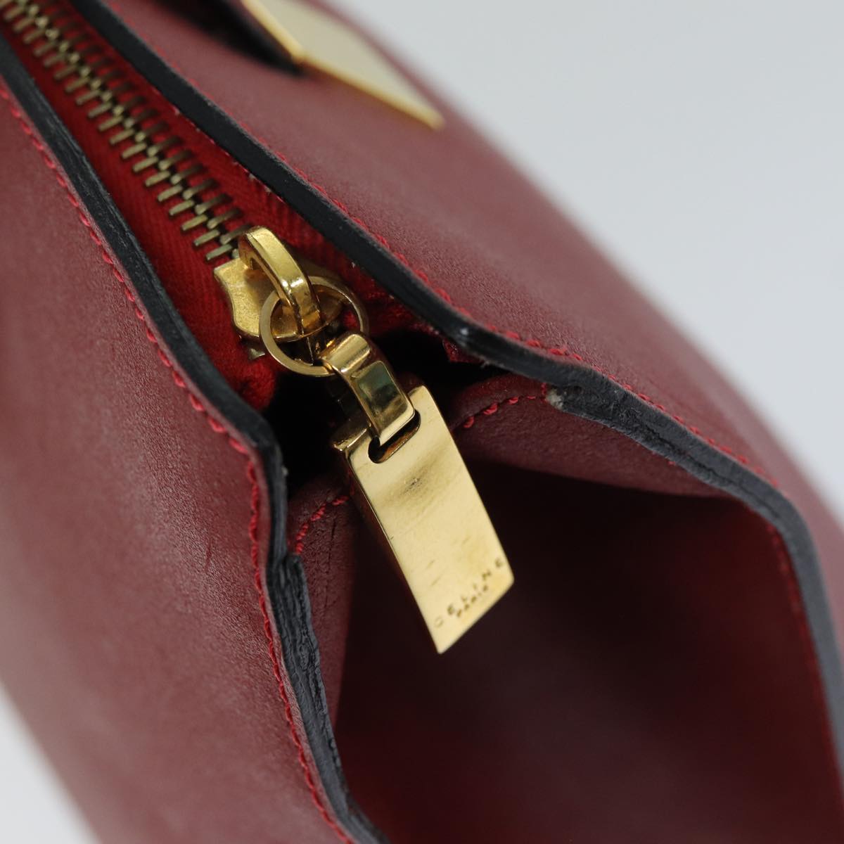 CELINE Hand Bag Leather Red Auth 76090