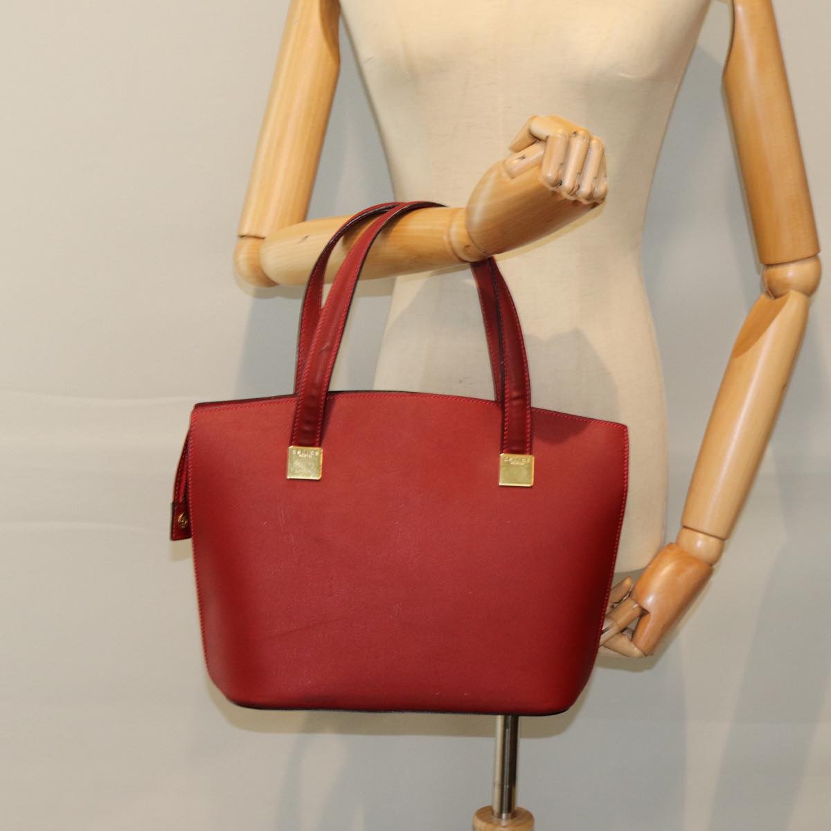 CELINE Hand Bag Leather Red Auth 76090