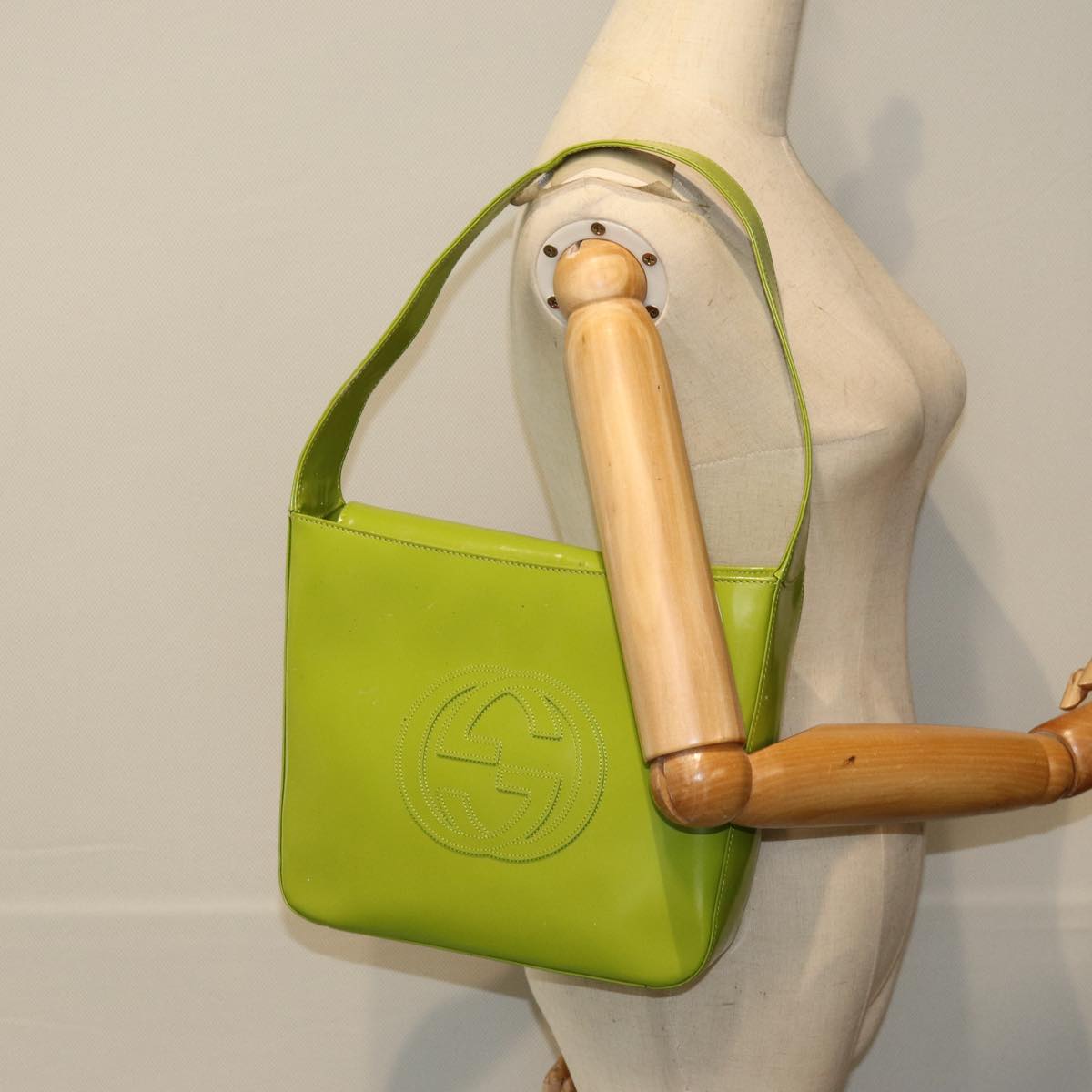 GUCCI Shoulder Bag Patent leather Green 000 1013 0506 Auth 76096