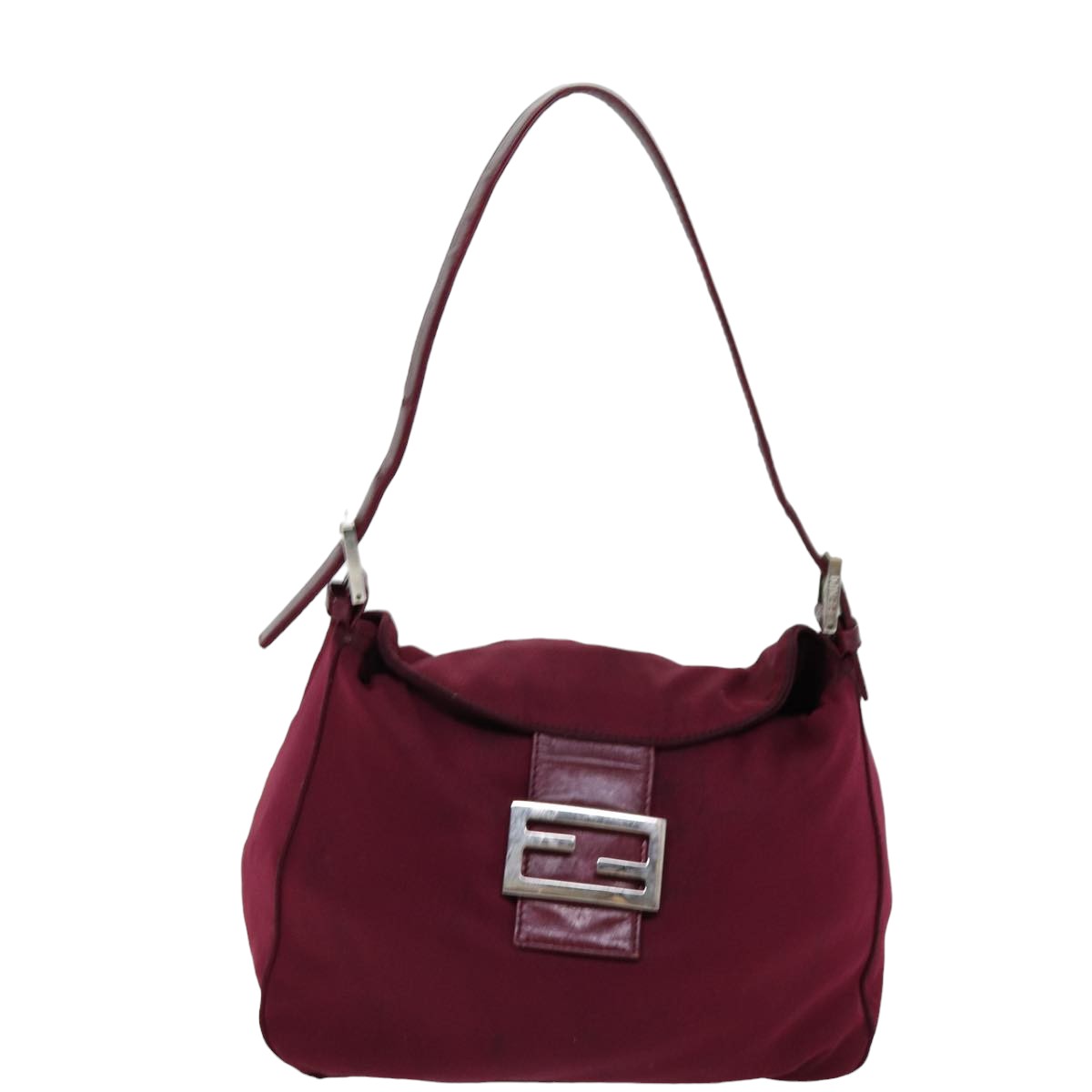 FENDI Mamma Baguette Shoulder Bag Nylon Bordeaux Auth 76102