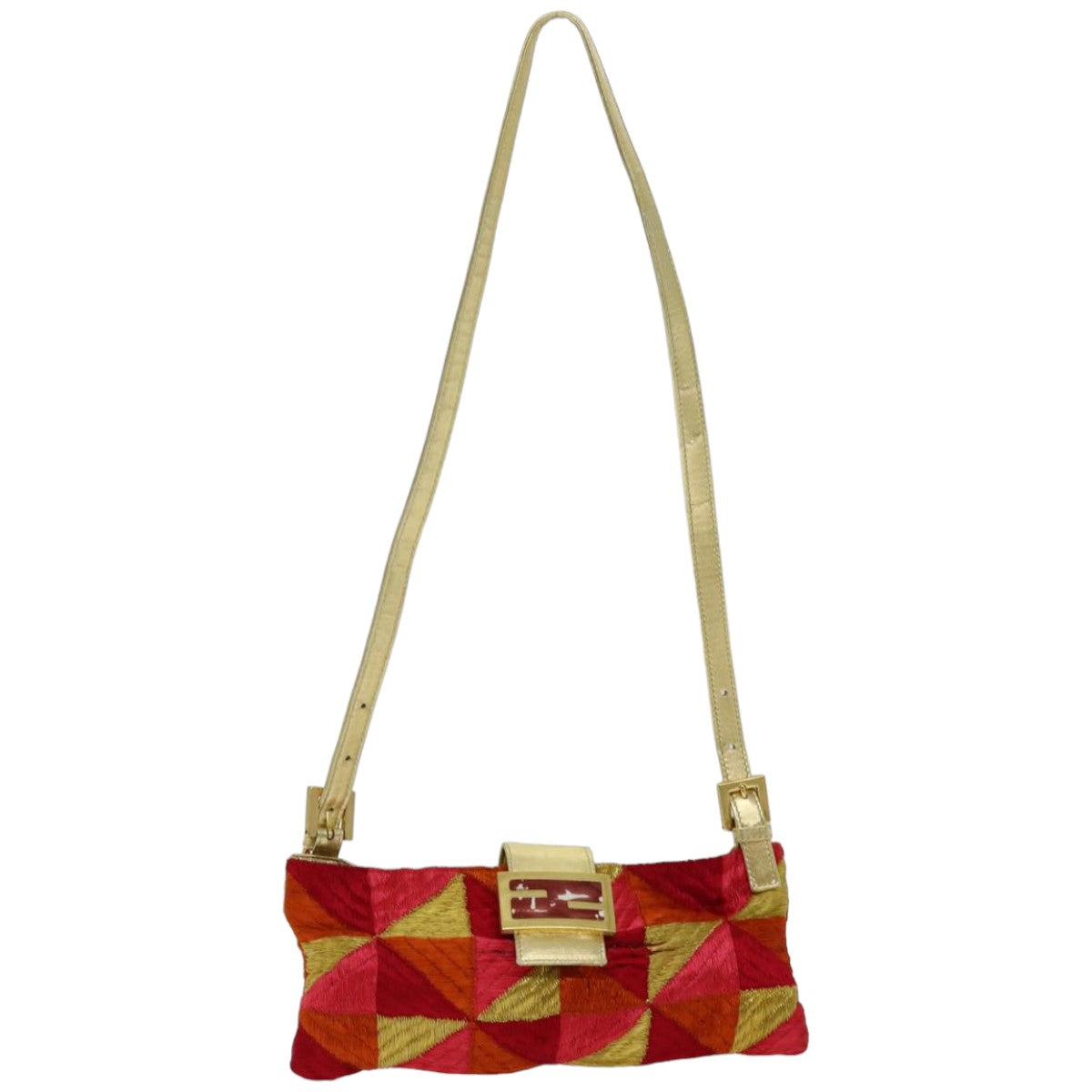 FENDI Mamma Baguette Shoulder Bag Canvas Red Auth 76103