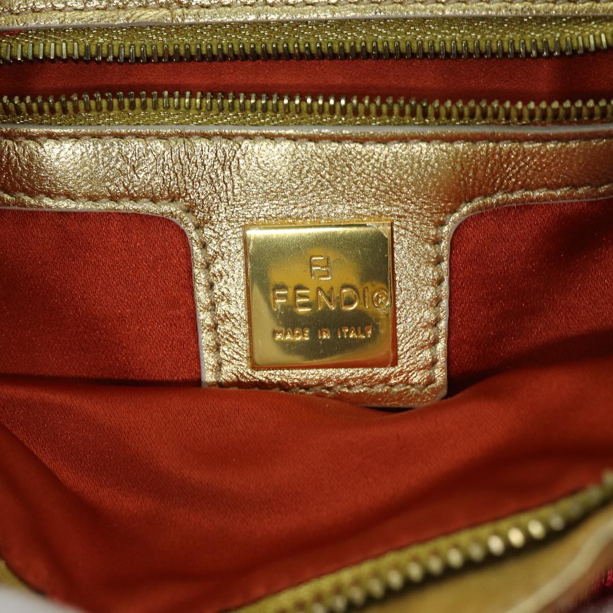 FENDI Mamma Baguette Shoulder Bag Canvas Red Auth 76103