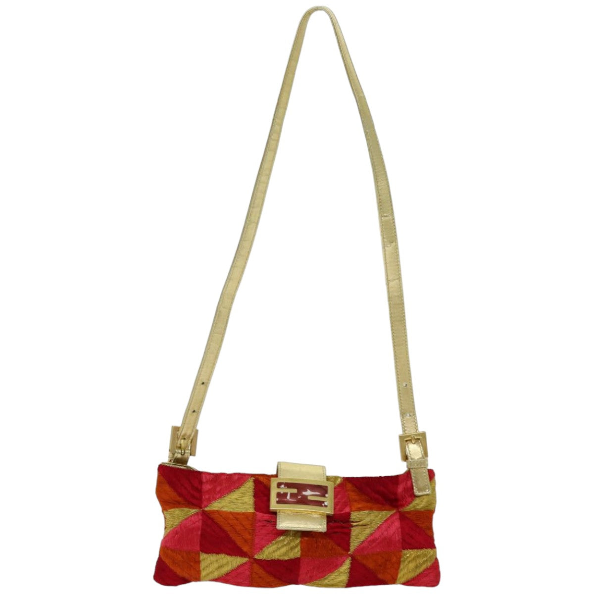 FENDI Mamma Baguette Shoulder Bag Canvas Red Auth 76103