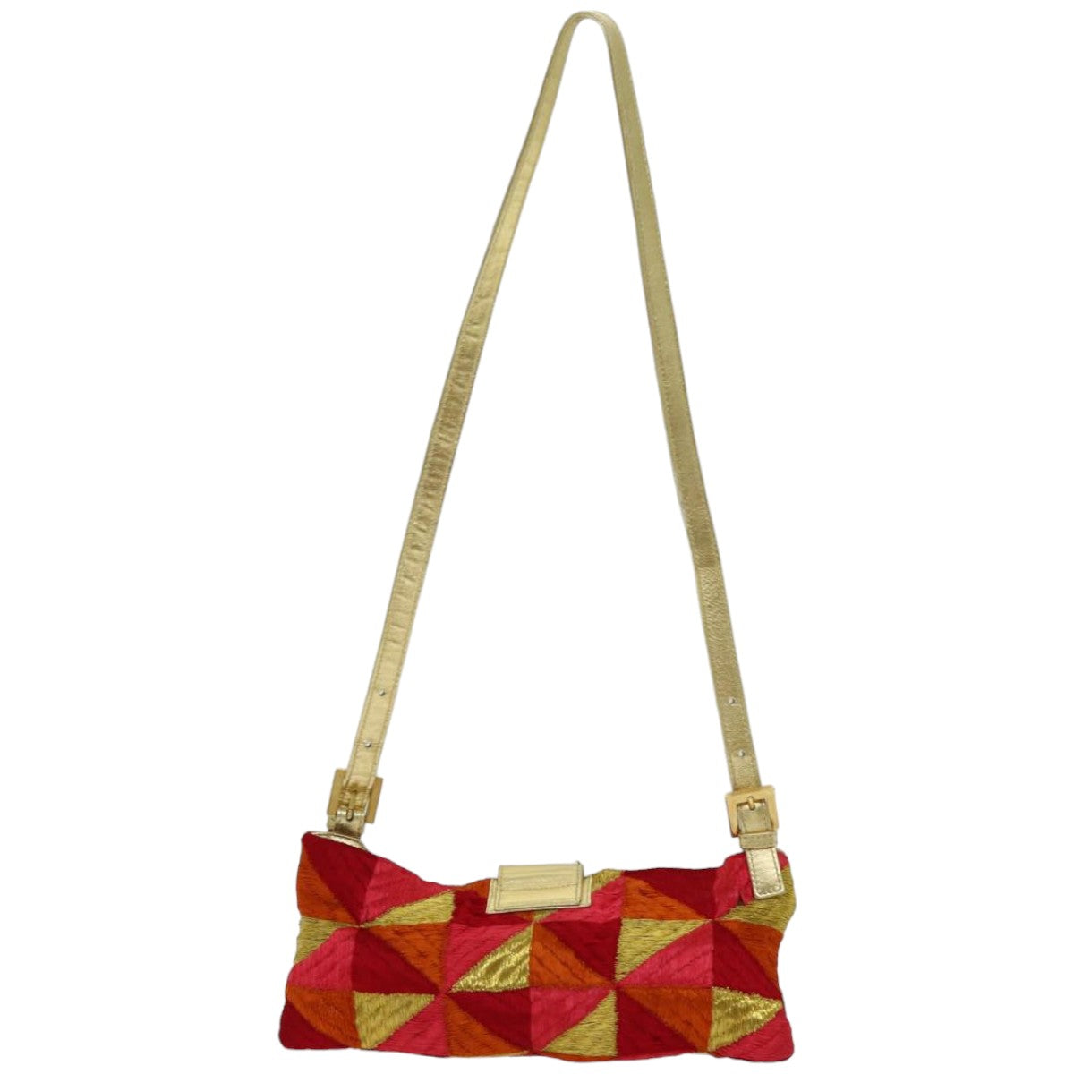 FENDI Mamma Baguette Shoulder Bag Canvas Red Auth 76103