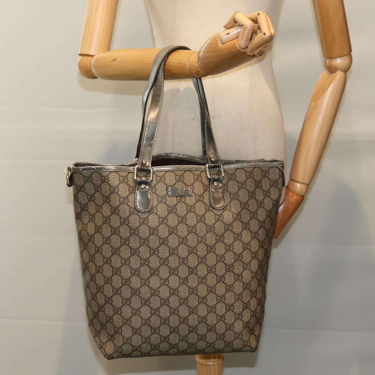 GUCCI GG Supreme Tote Bag PVC Beige 189896 Auth 76106