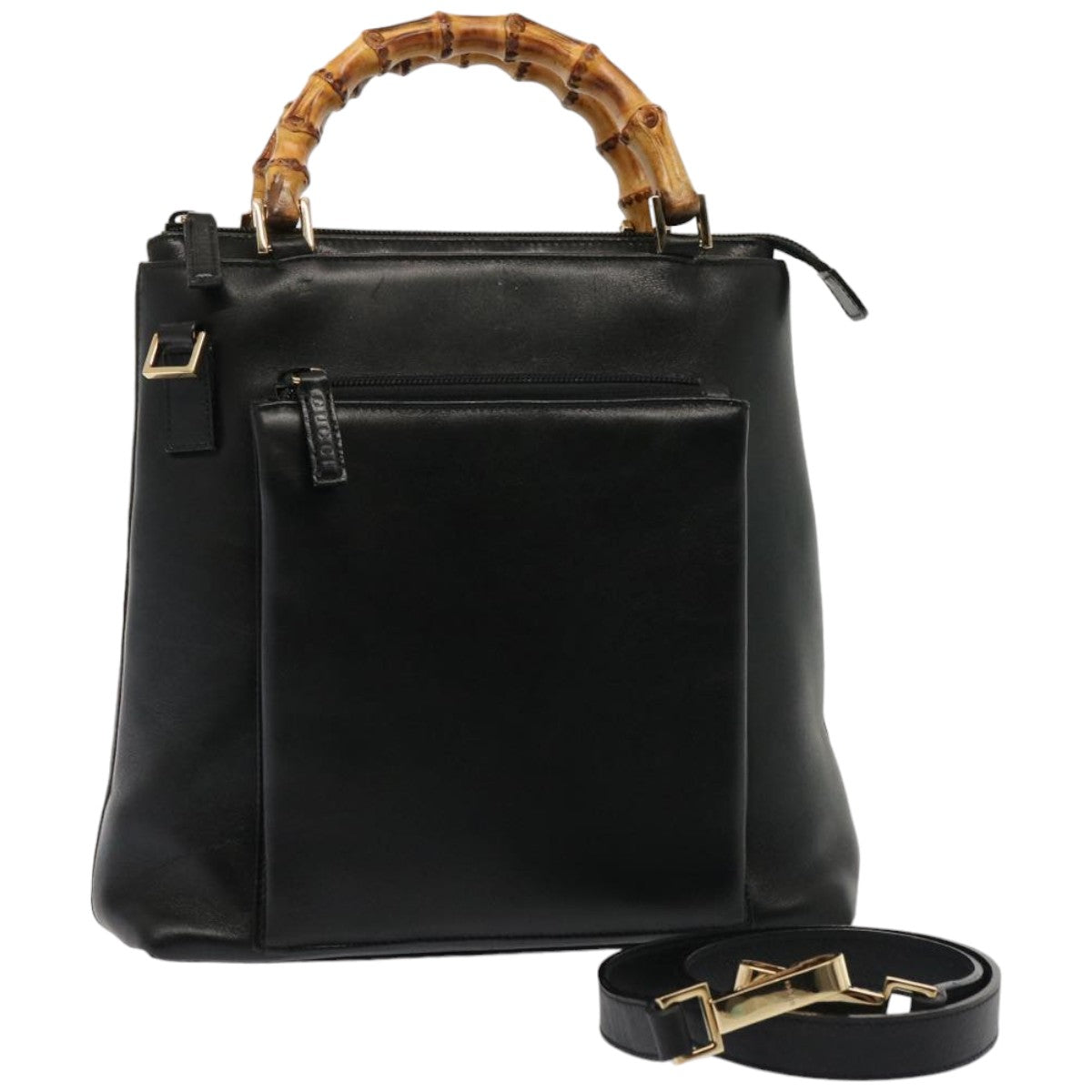 GUCCI Bamboo Hand Bag Leather 2way Black Auth 76118