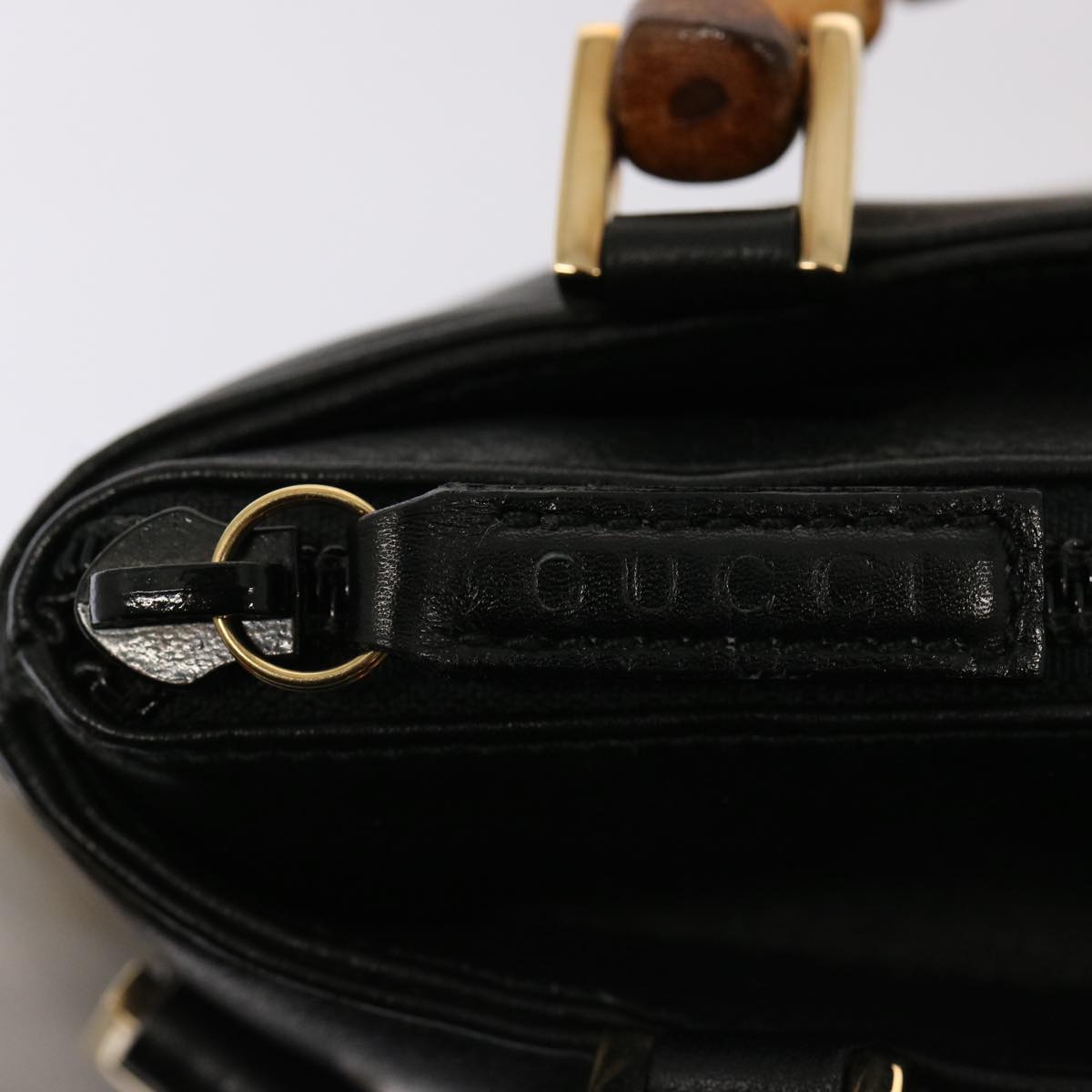 GUCCI Bamboo Hand Bag Leather 2way Black Auth 76118