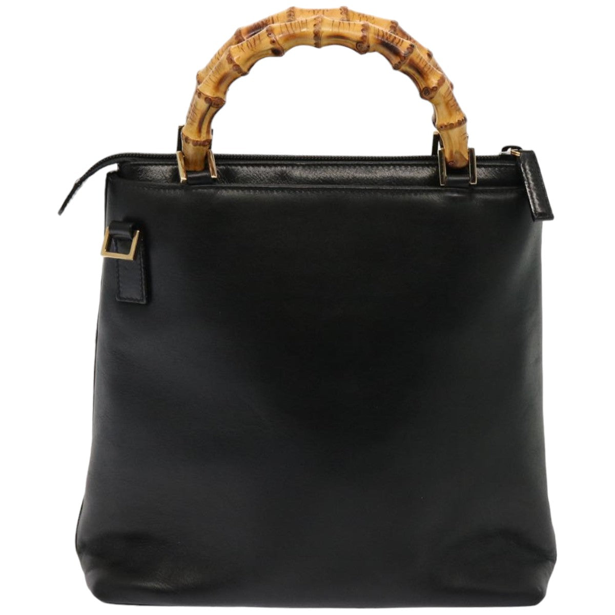 GUCCI Bamboo Hand Bag Leather 2way Black Auth 76118