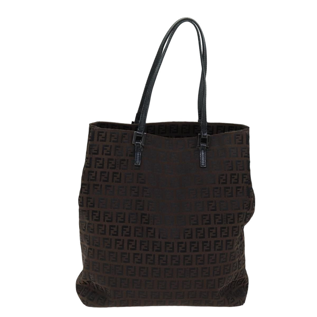 FENDI Zucchino Canvas Tote Bag Brown Black Auth 76132