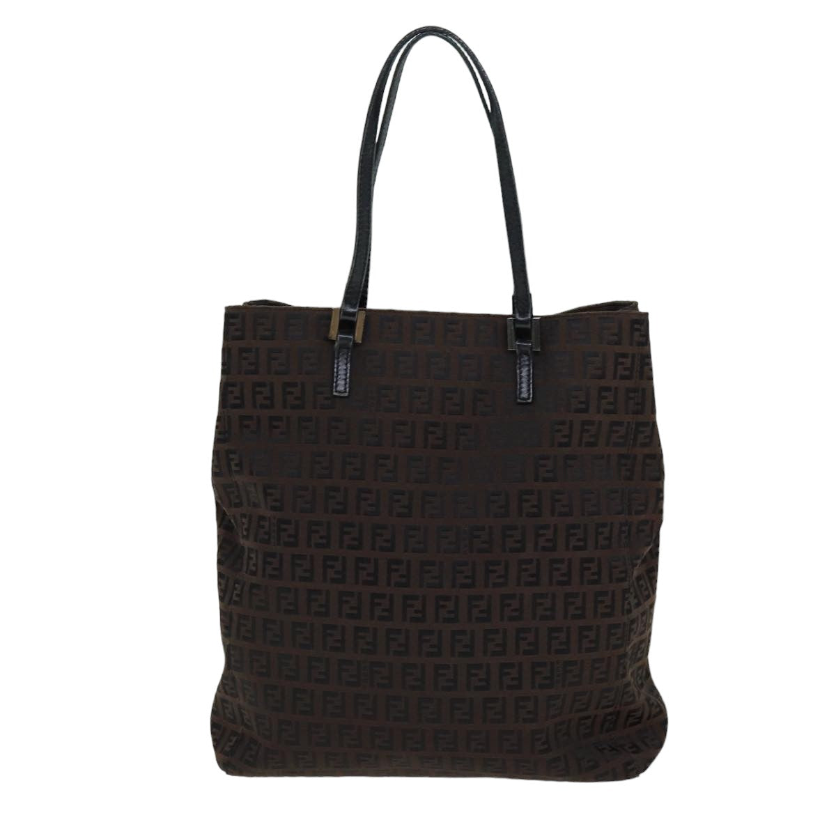 FENDI Zucchino Canvas Tote Bag Brown Black Auth 76132