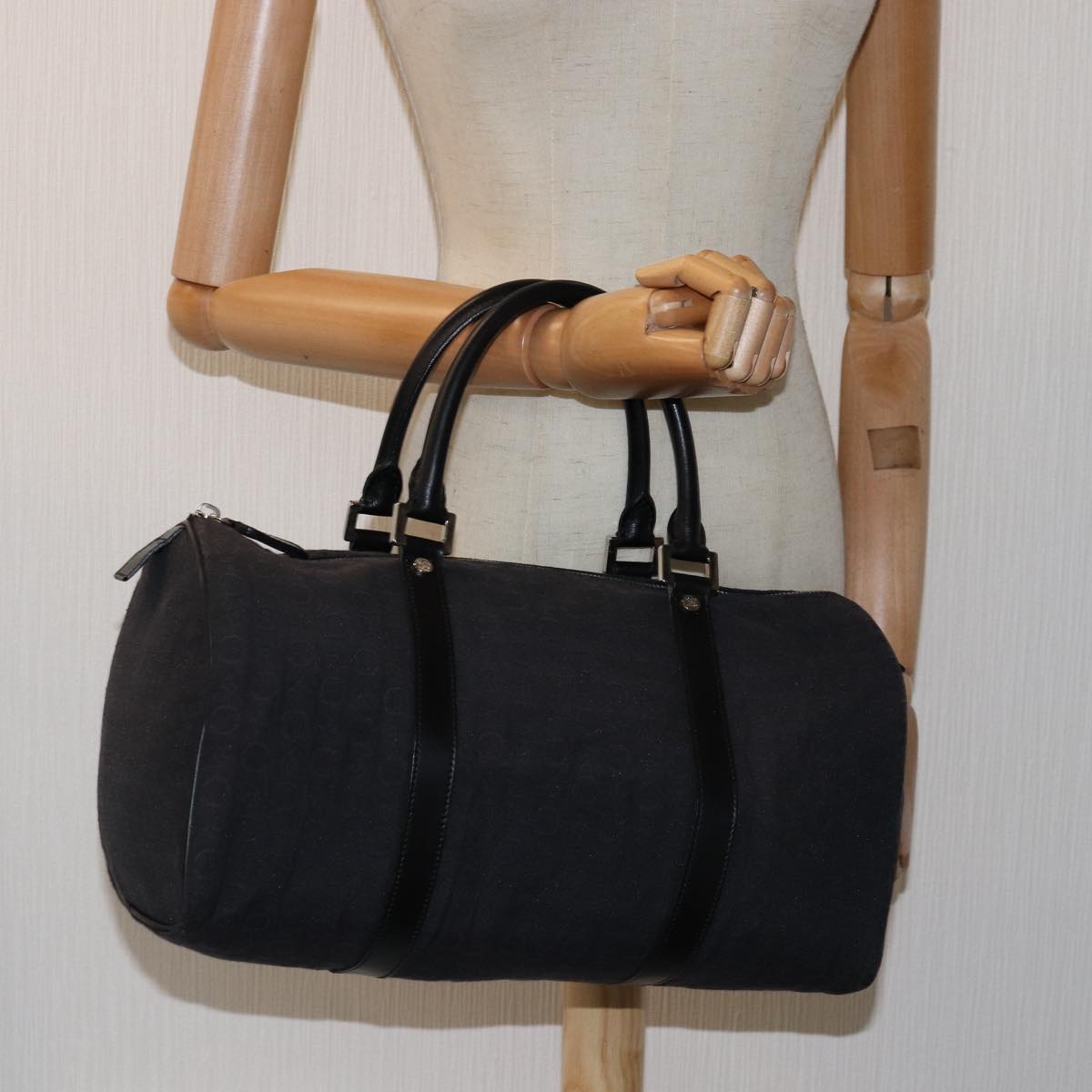 CELINE C Macadam Canvas Boston Bag Black Auth 76139