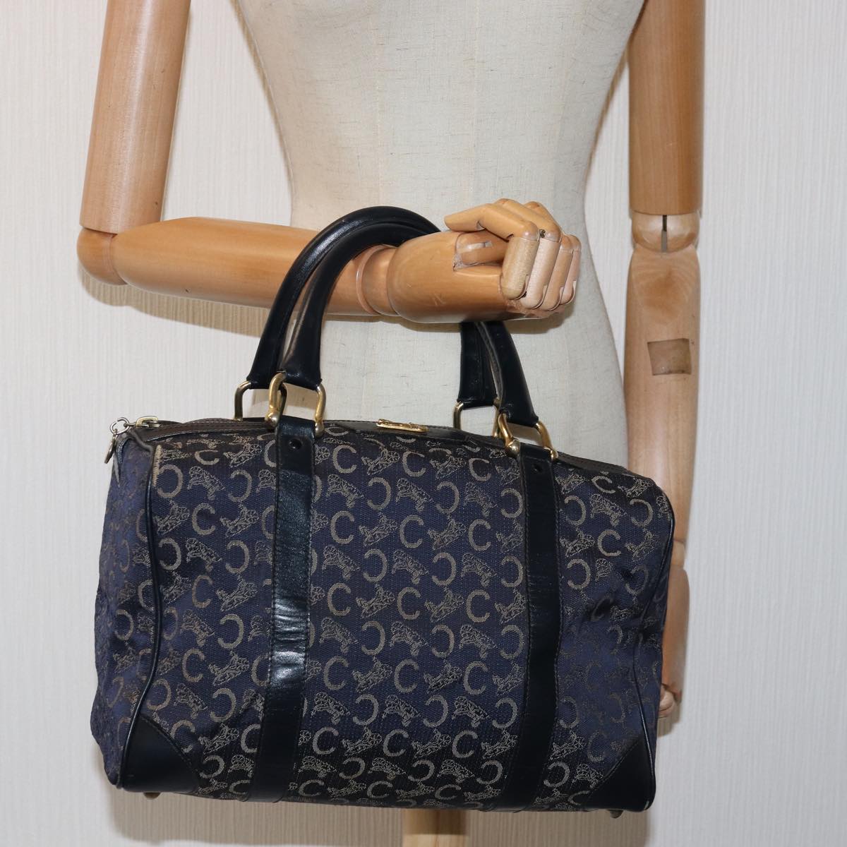 CELINE C Macadam Canvas Boston Bag Navy Auth 76140