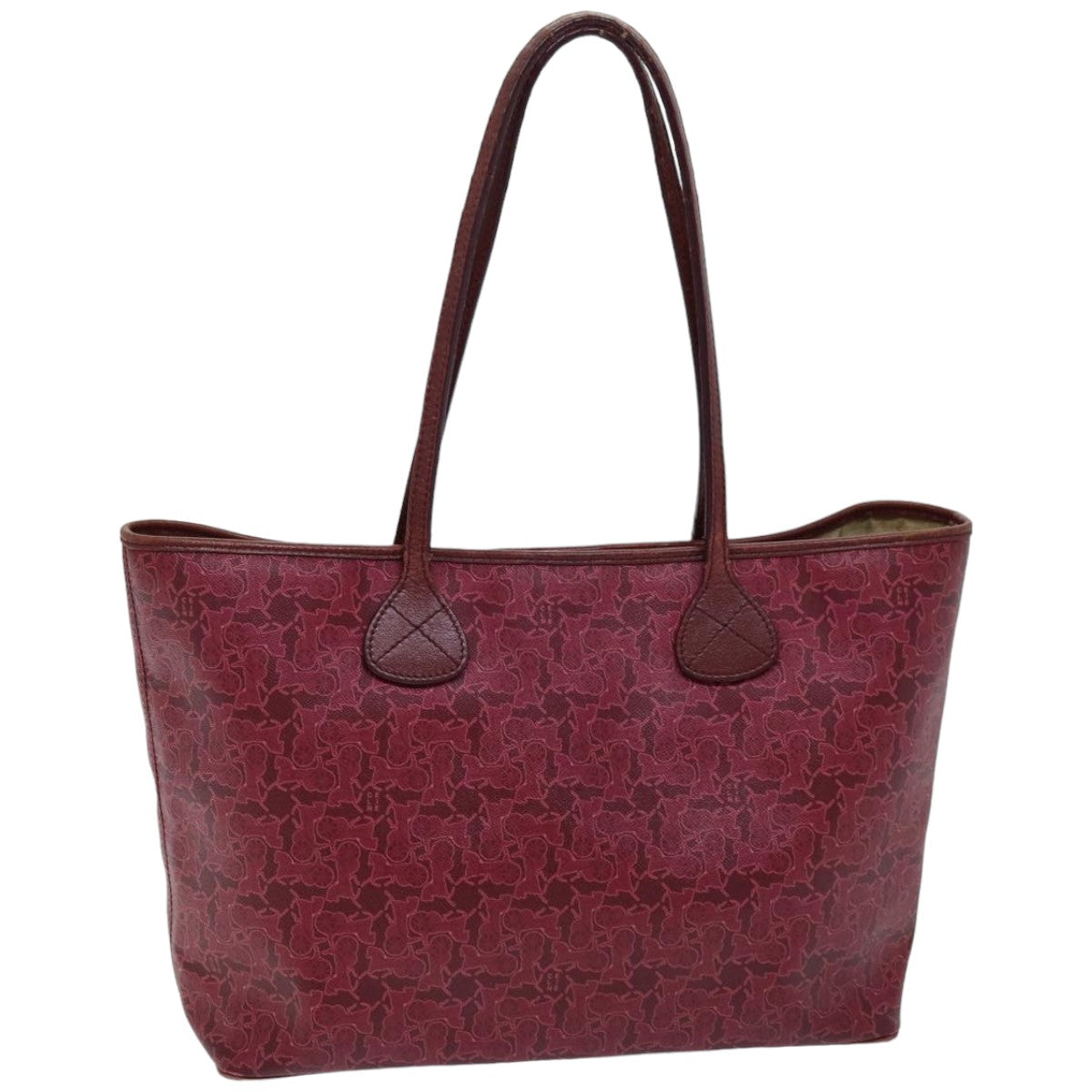 CELINE Horse Carriage Macadam Canvas Tote Bag PVC Leather Bordeaux Auth 76141