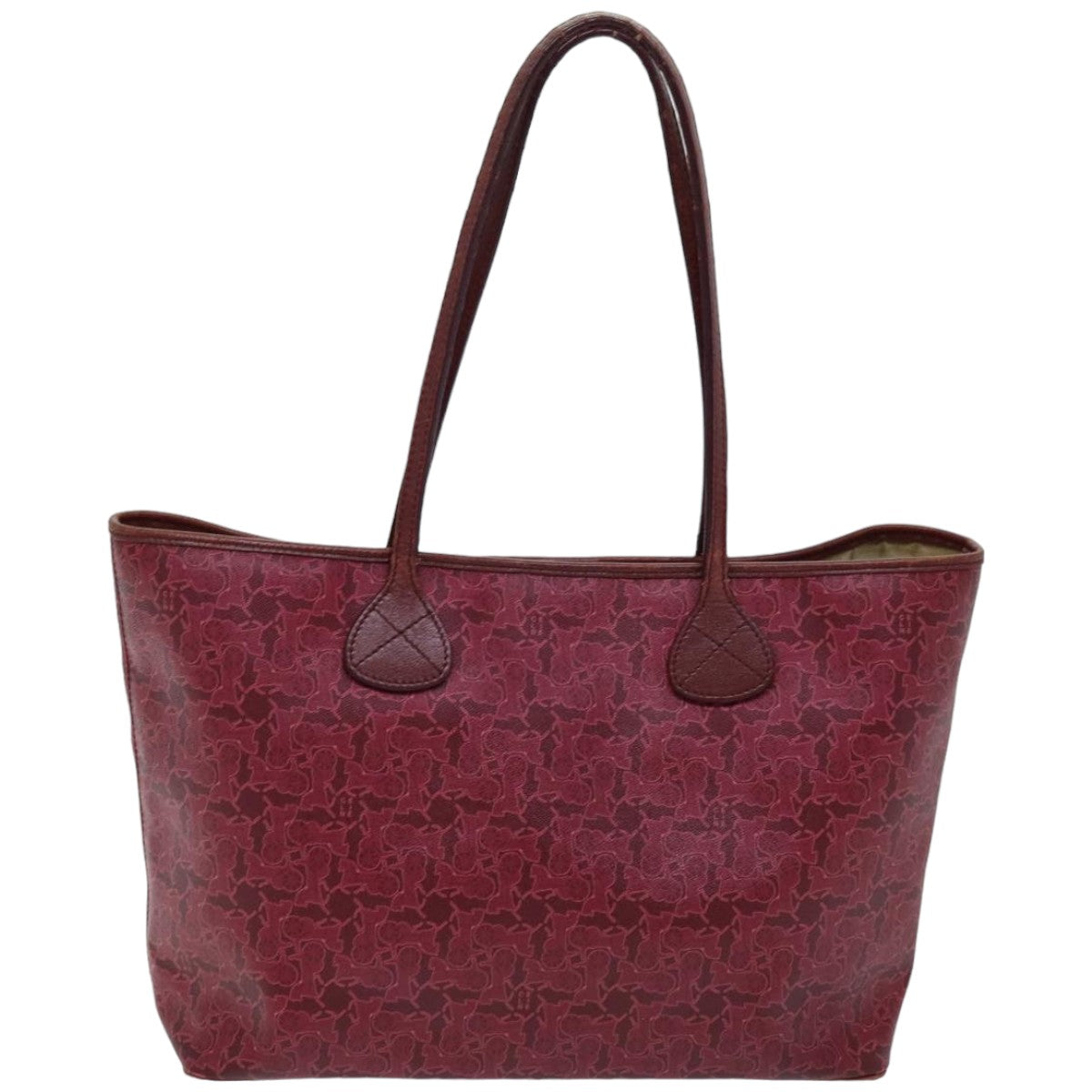 CELINE Horse Carriage Macadam Canvas Tote Bag PVC Leather Bordeaux Auth 76141