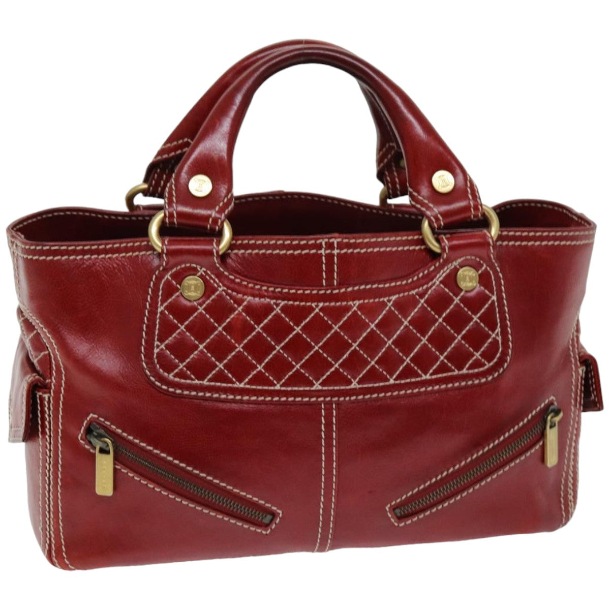 CELINE Hand Bag Leather Red Auth 76145