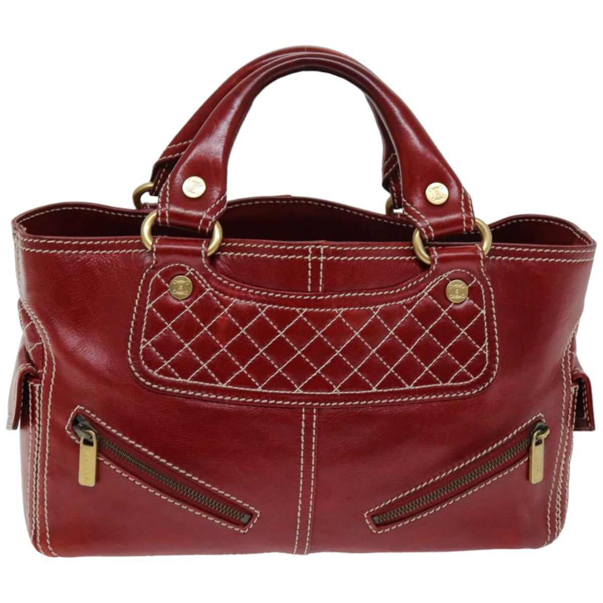 CELINE Hand Bag Leather Red Auth 76145 - 0