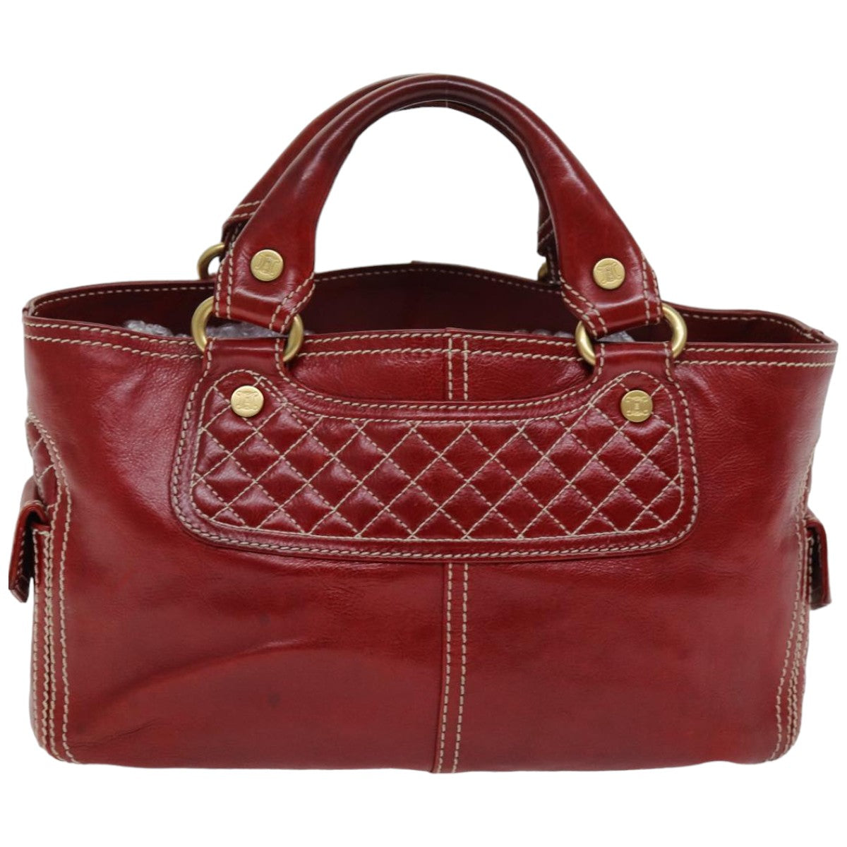 CELINE Hand Bag Leather Red Auth 76145