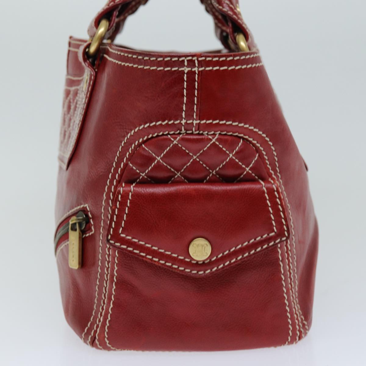 CELINE Hand Bag Leather Red Auth 76145