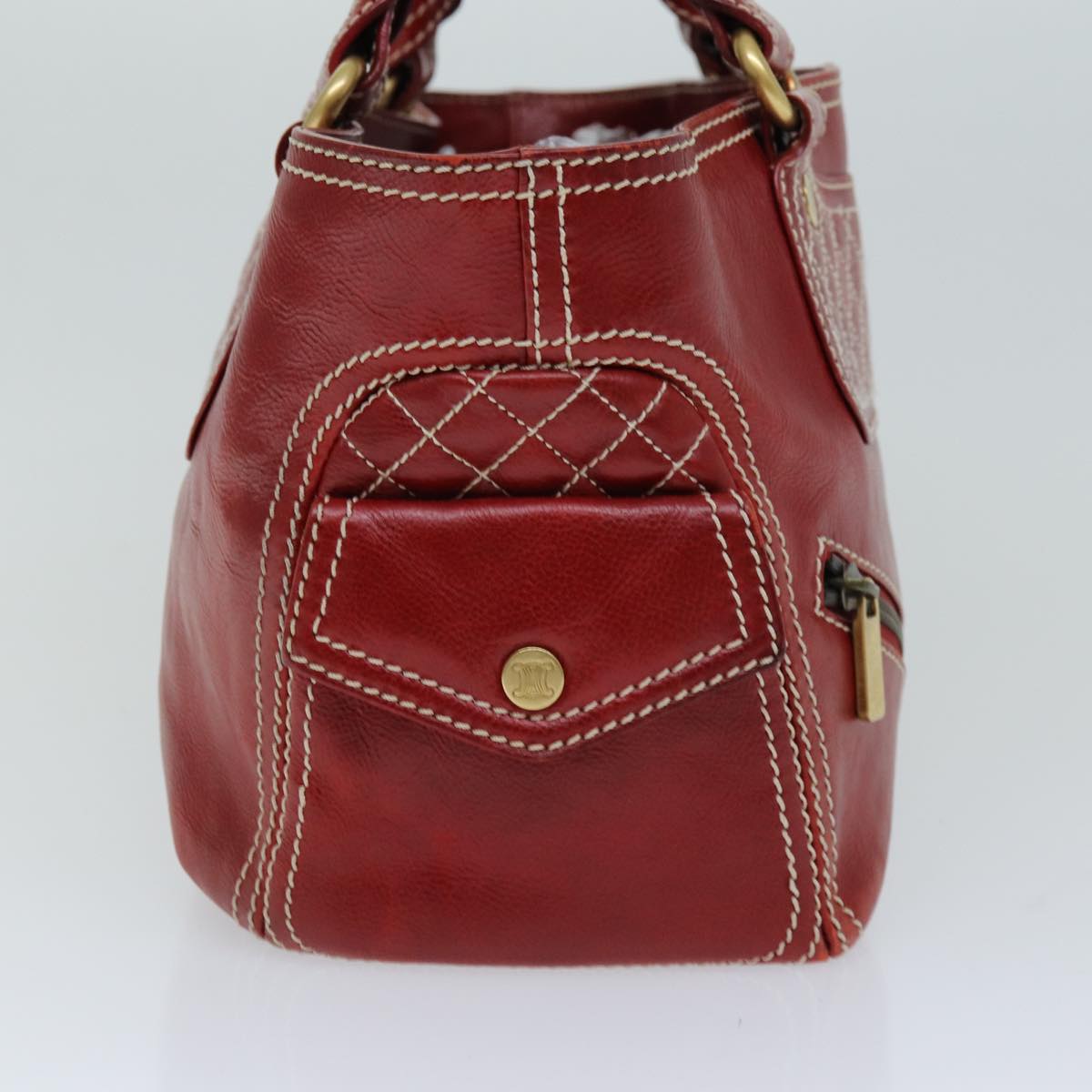 CELINE Hand Bag Leather Red Auth 76145