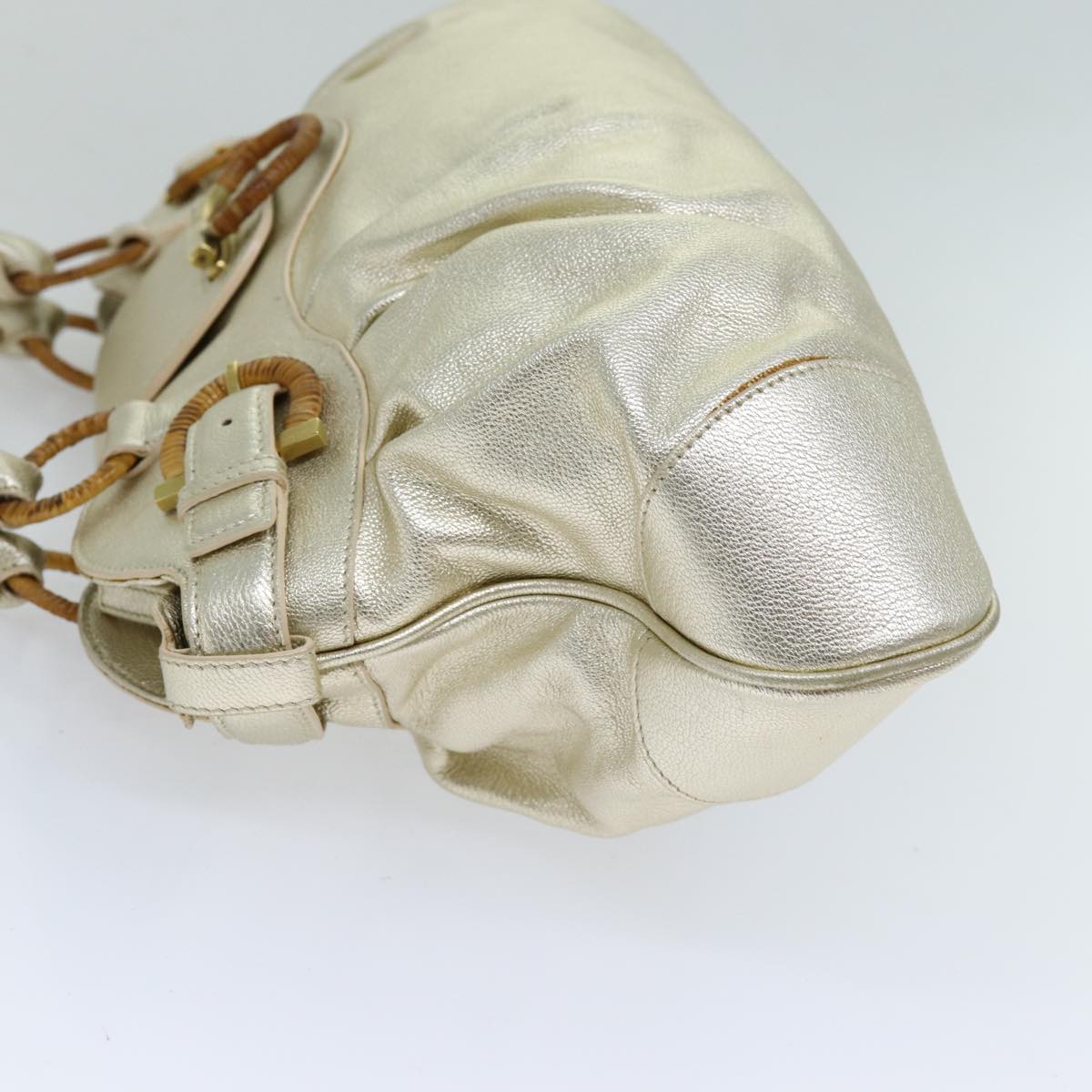 Salvatore Ferragamo Gancini Hand Bag Leather Gold Auth 76148