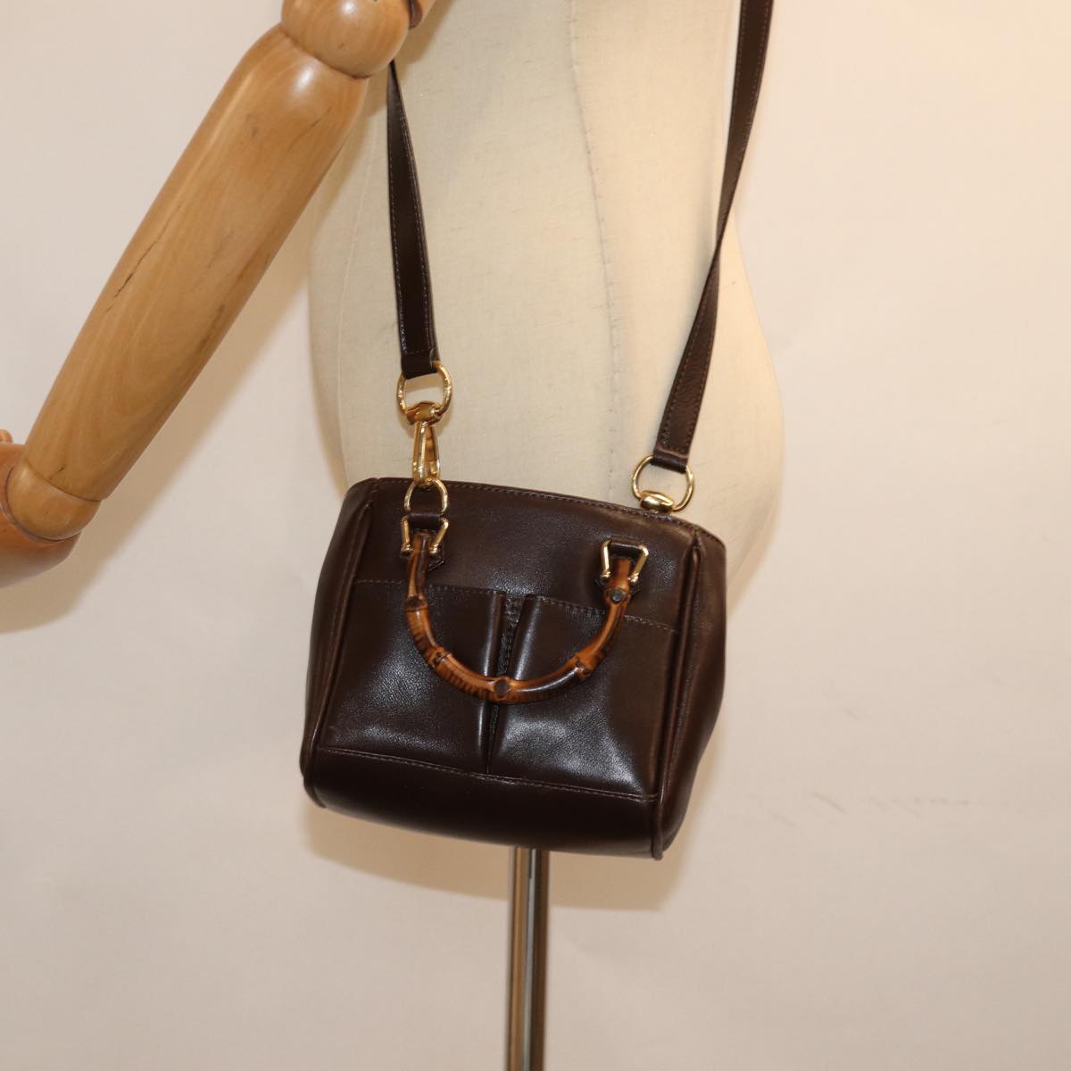 GUCCI Bamboo Hand Bag Leather 2way Brown 007 1793 0238 Auth 76157