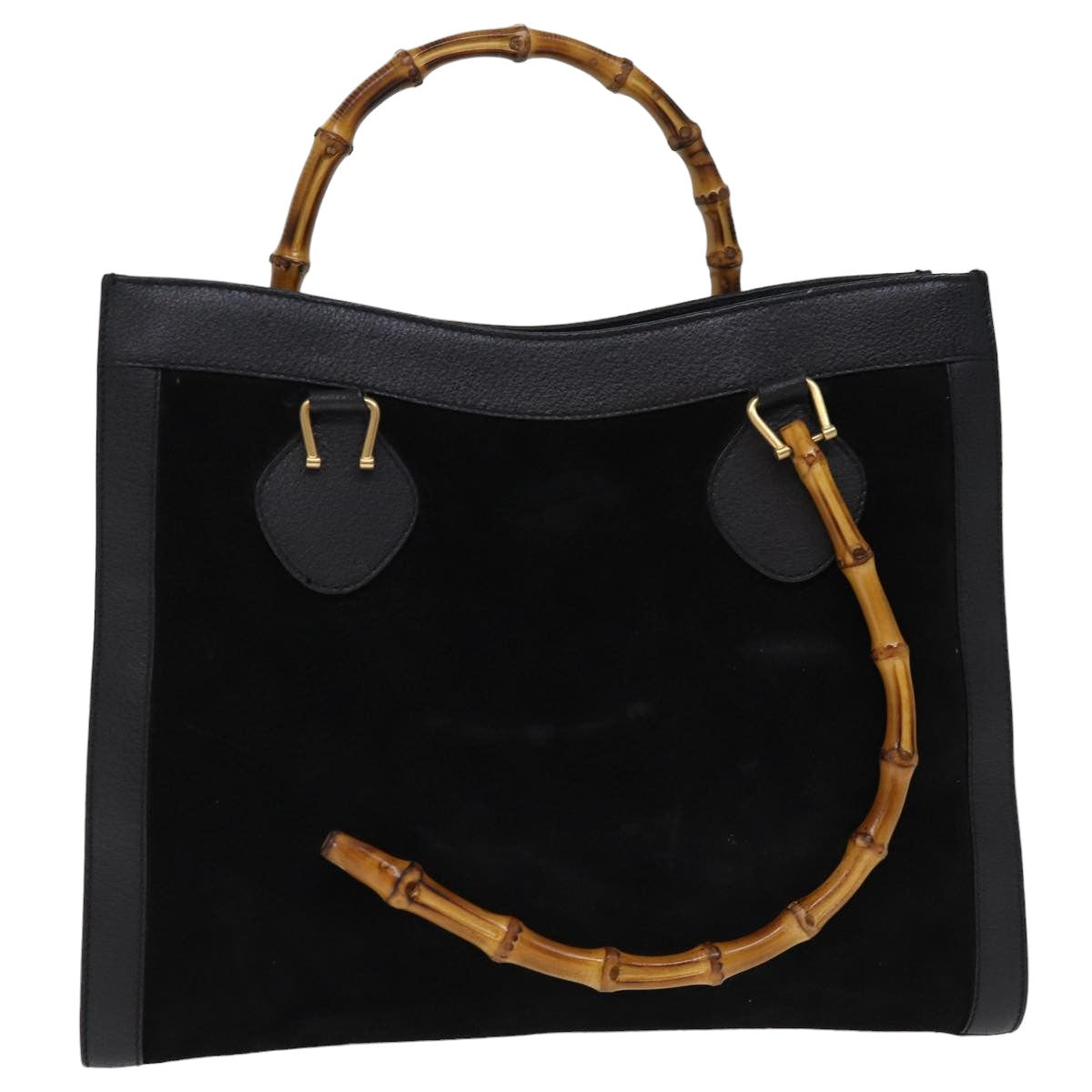 GUCCI Bamboo Hand Bag Suede Leather Black 002 1186 0260 Auth 76161