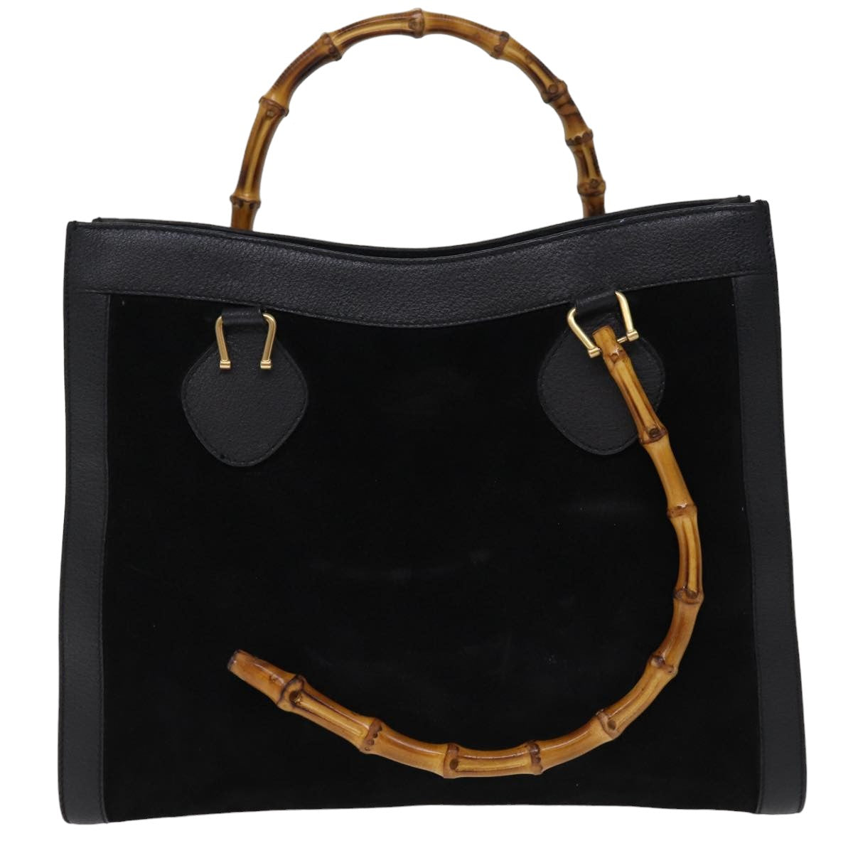 GUCCI Bamboo Hand Bag Suede Leather Black 002 1186 0260 Auth 76161