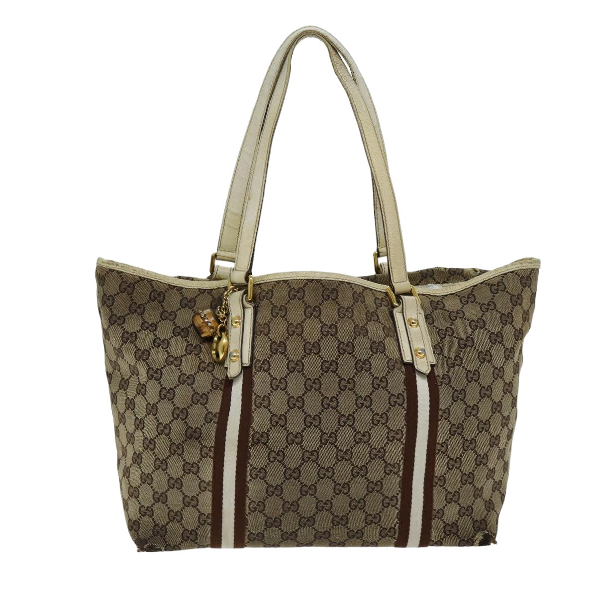 GUCCI GG Canvas Sherry Line Tote Bag Beige Brown 139260 Auth 76163