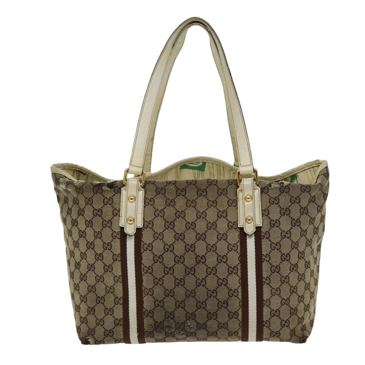 GUCCI GG Canvas Sherry Line Tote Bag Beige Brown 139260 Auth 76163