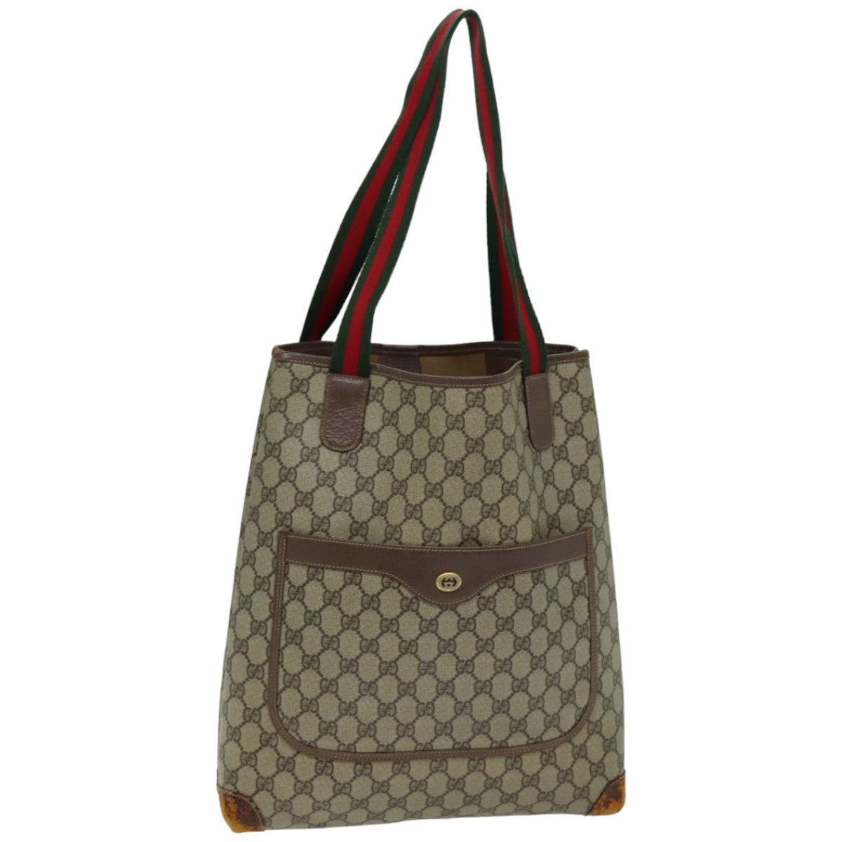 GUCCI GG Supreme Web Sherry Line Tote Bag PVC Beige Red 002 58 6487 Auth 76166