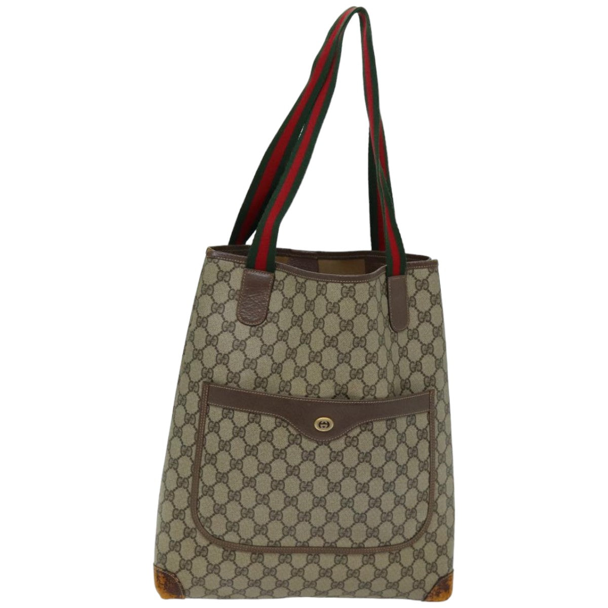 GUCCI GG Supreme Web Sherry Line Tote Bag PVC Beige Red 002 58 6487 Auth 76166