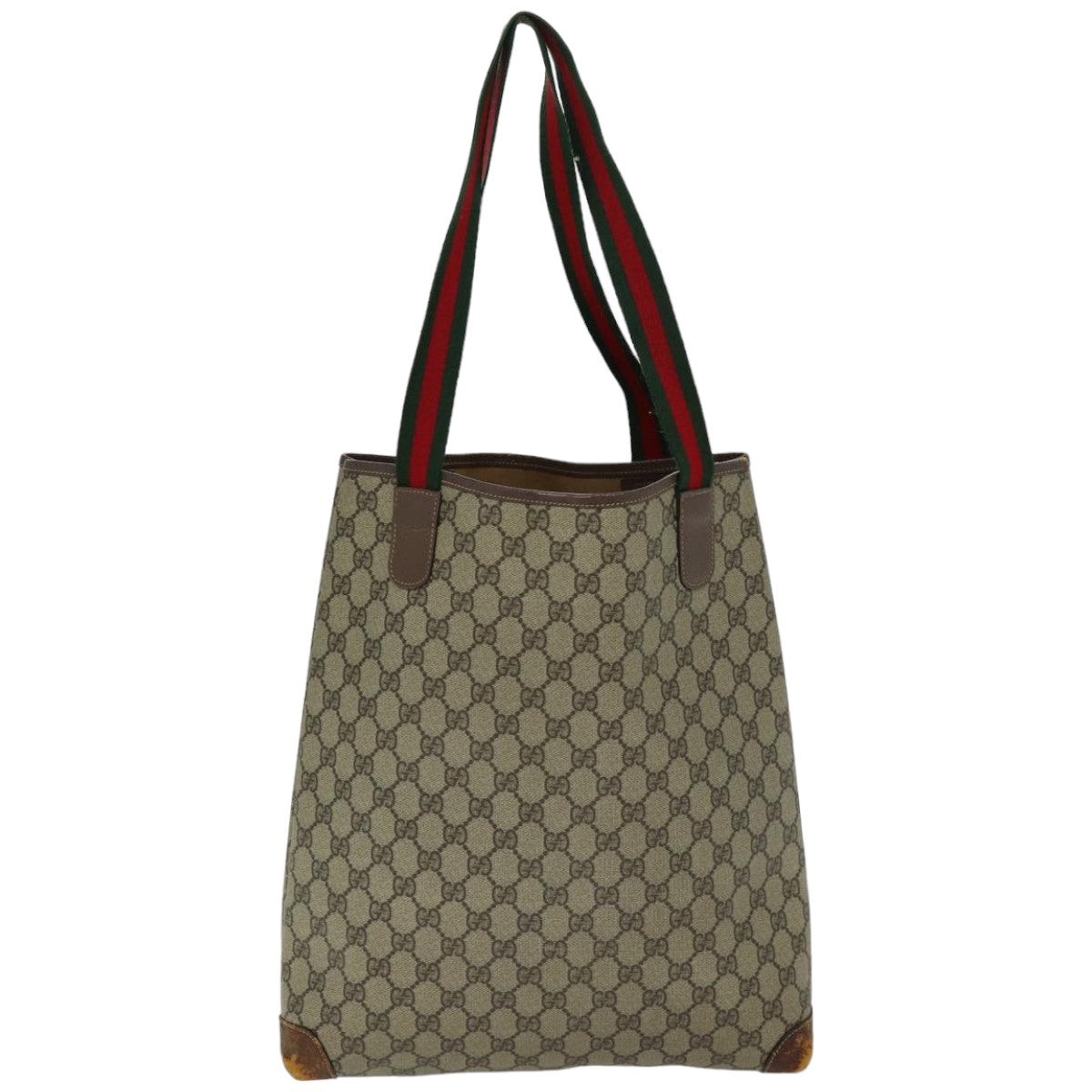 GUCCI GG Supreme Web Sherry Line Tote Bag PVC Beige Red 002 58 6487 Auth 76166