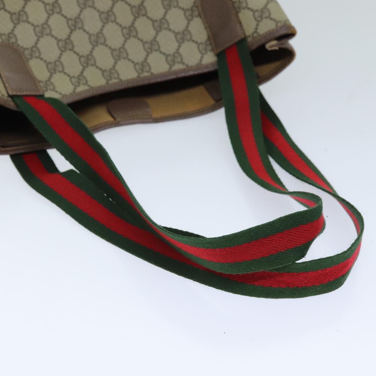 GUCCI GG Supreme Web Sherry Line Tote Bag PVC Beige Red 002 58 6487 Auth 76166