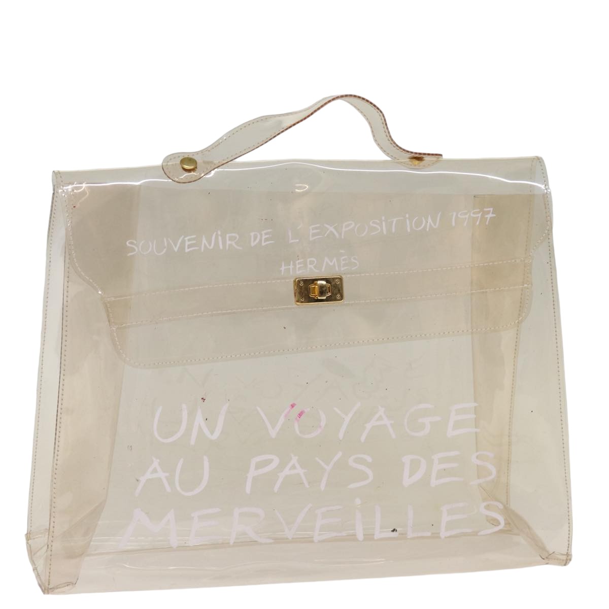 HERMES Vinyl Kelly Hand Bag Vinyl Clear Auth 76180