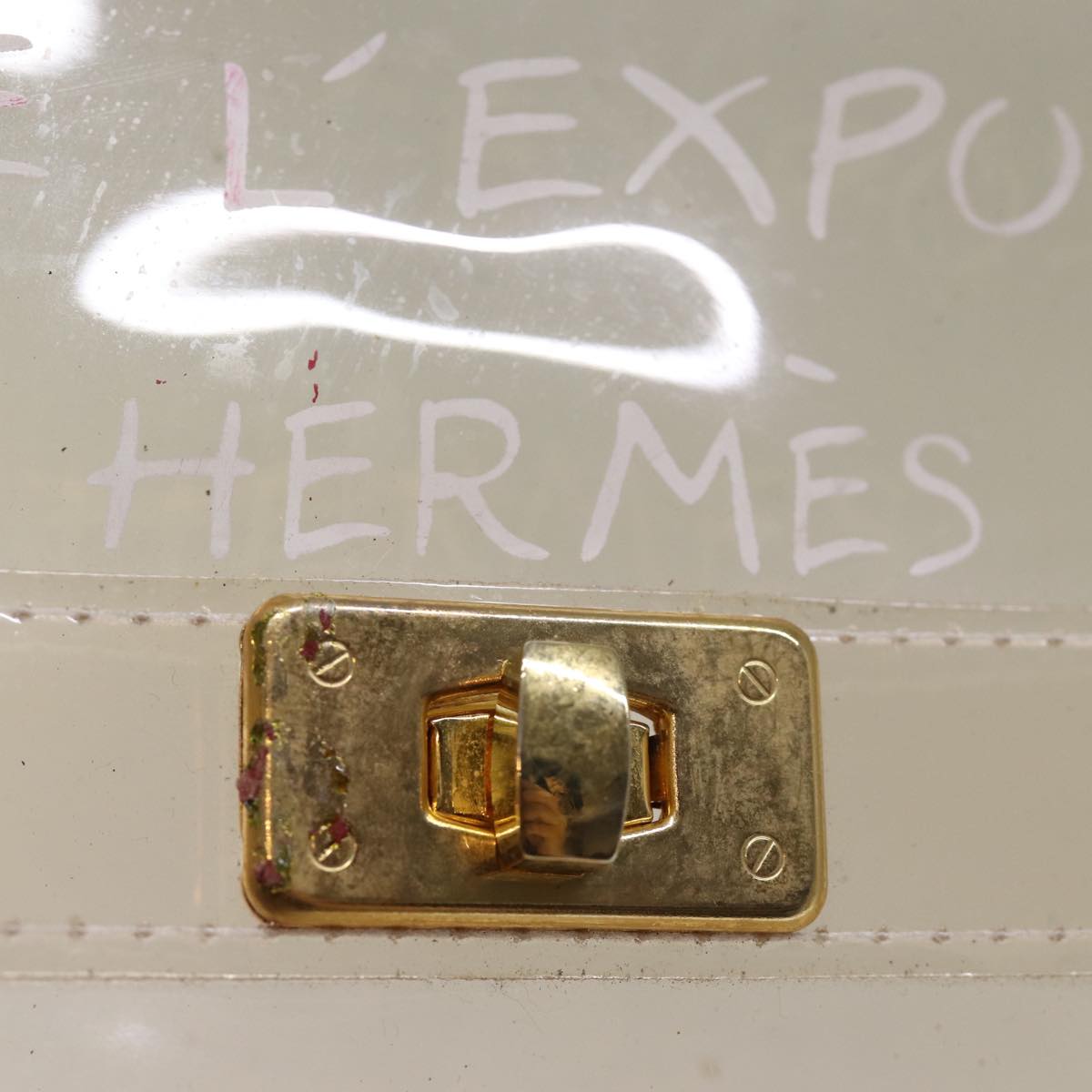 HERMES Vinyl Kelly Hand Bag Vinyl Clear Auth 76180