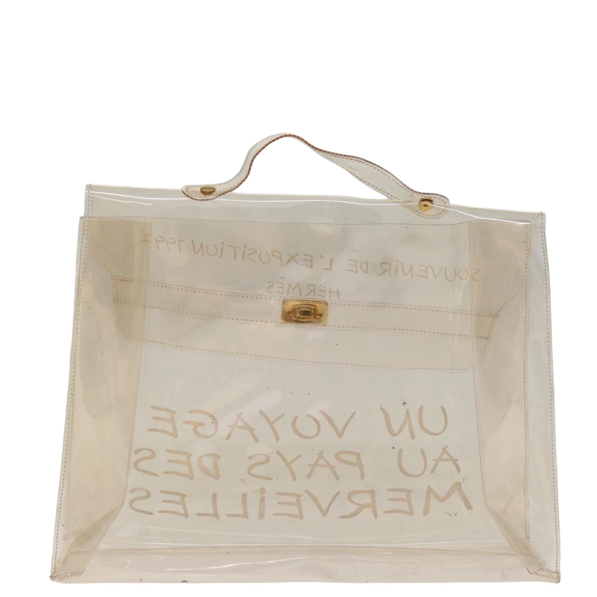 HERMES Vinyl Kelly Hand Bag Vinyl Clear Auth 76180