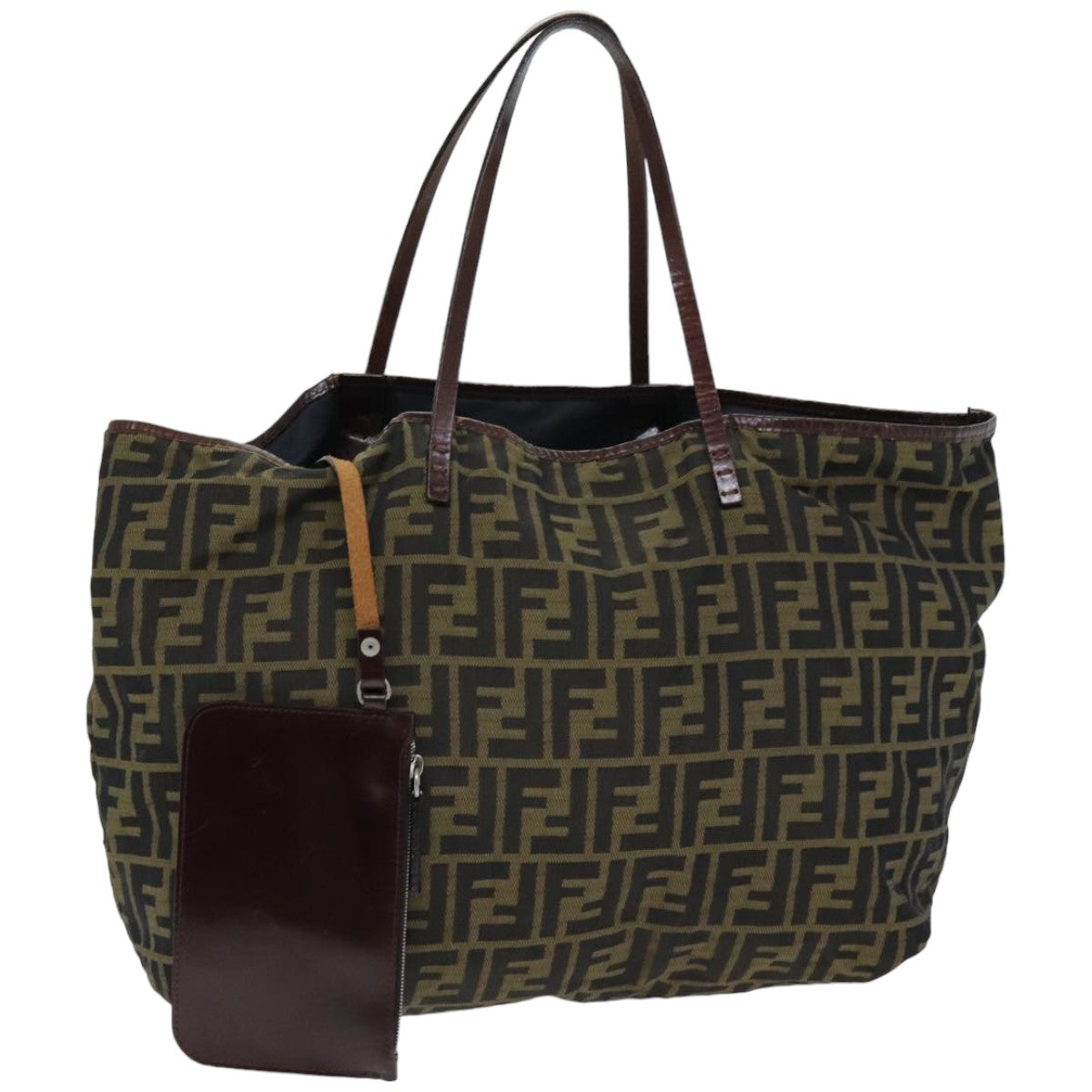 FENDI Zucca Canvas Tote Bag Black Brown Auth 76181