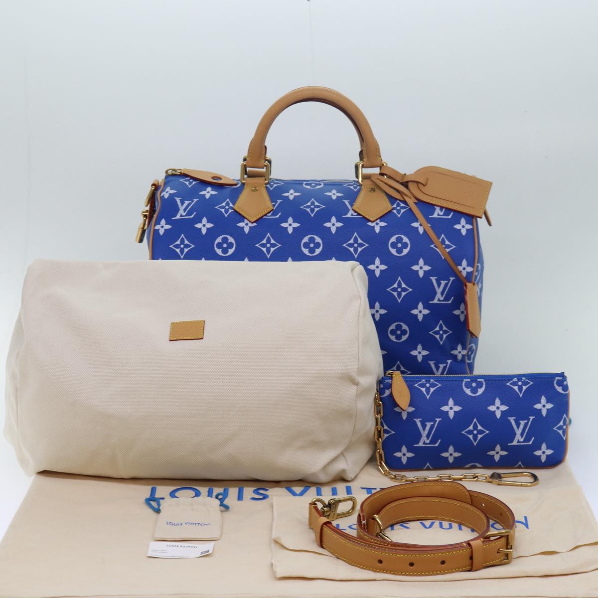 LOUIS VUITTON Monogram Speedy P9 Bandouliere 40 Hand Bag Blue M24418 Auth 76198S