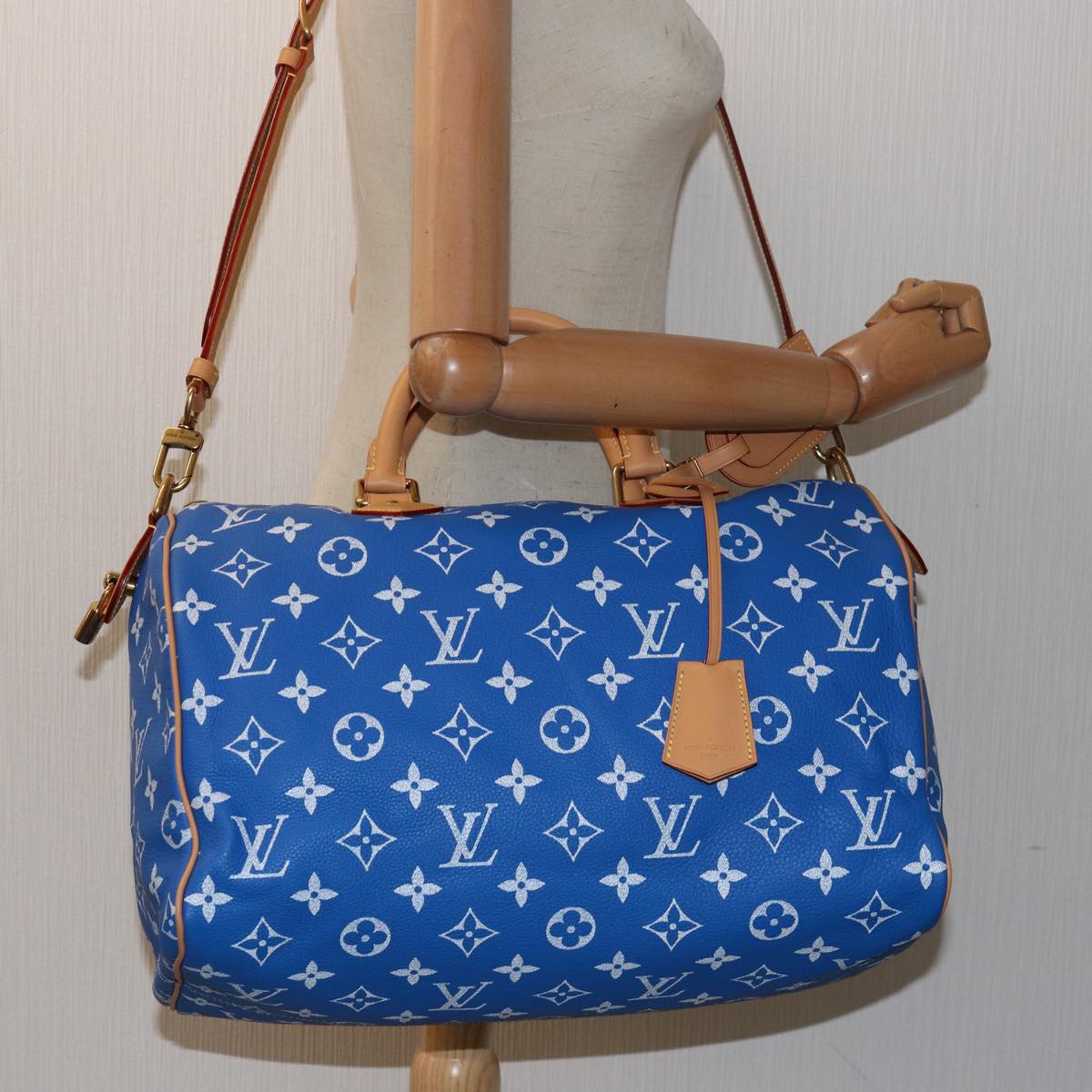 LOUIS VUITTON Monogram Speedy P9 Bandouliere 40 Hand Bag Blue M24418 Auth 76198S