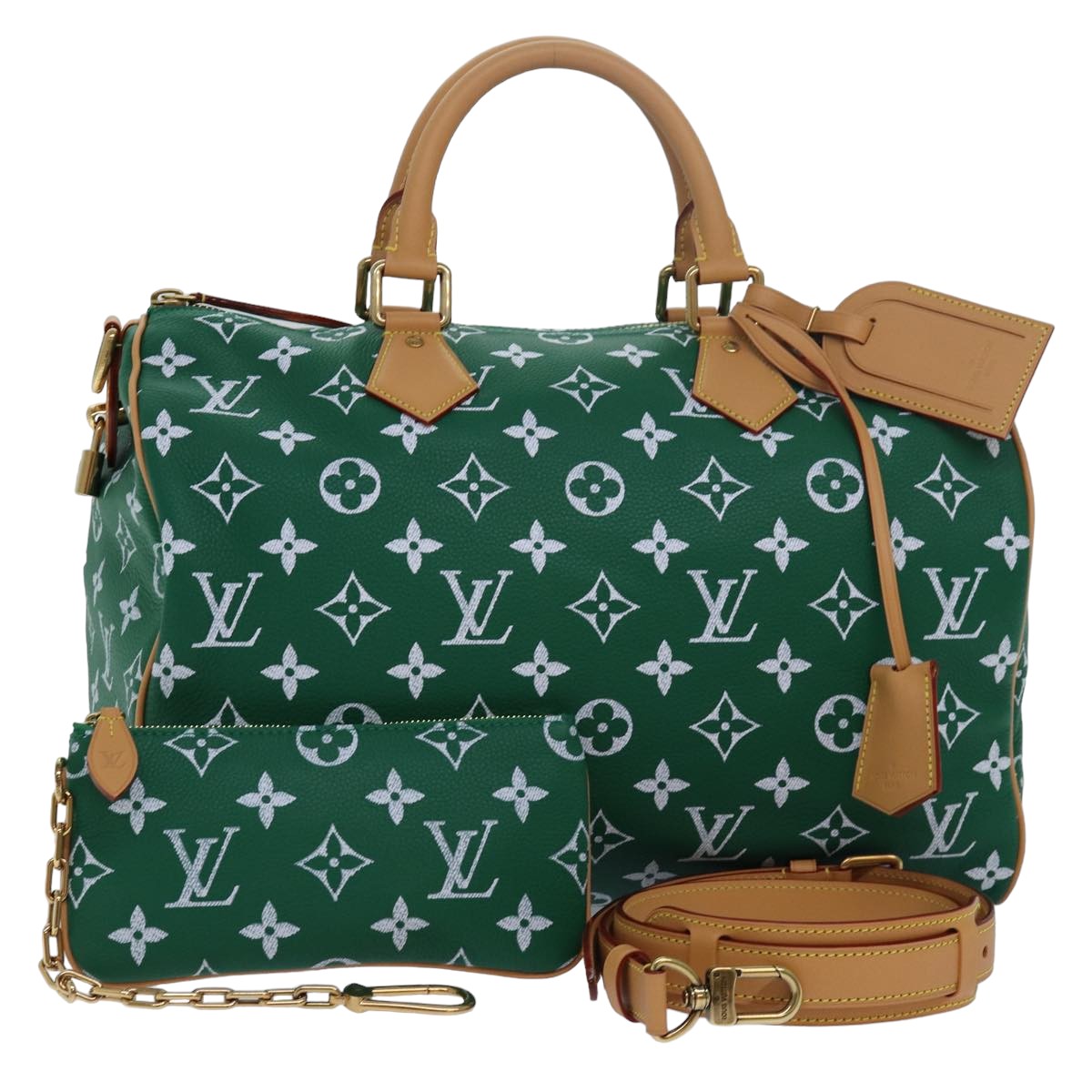 LOUIS VUITTON Monogram Speedy P9 Bandouliere 40 Bag Green M24417 LV Auth 76199S