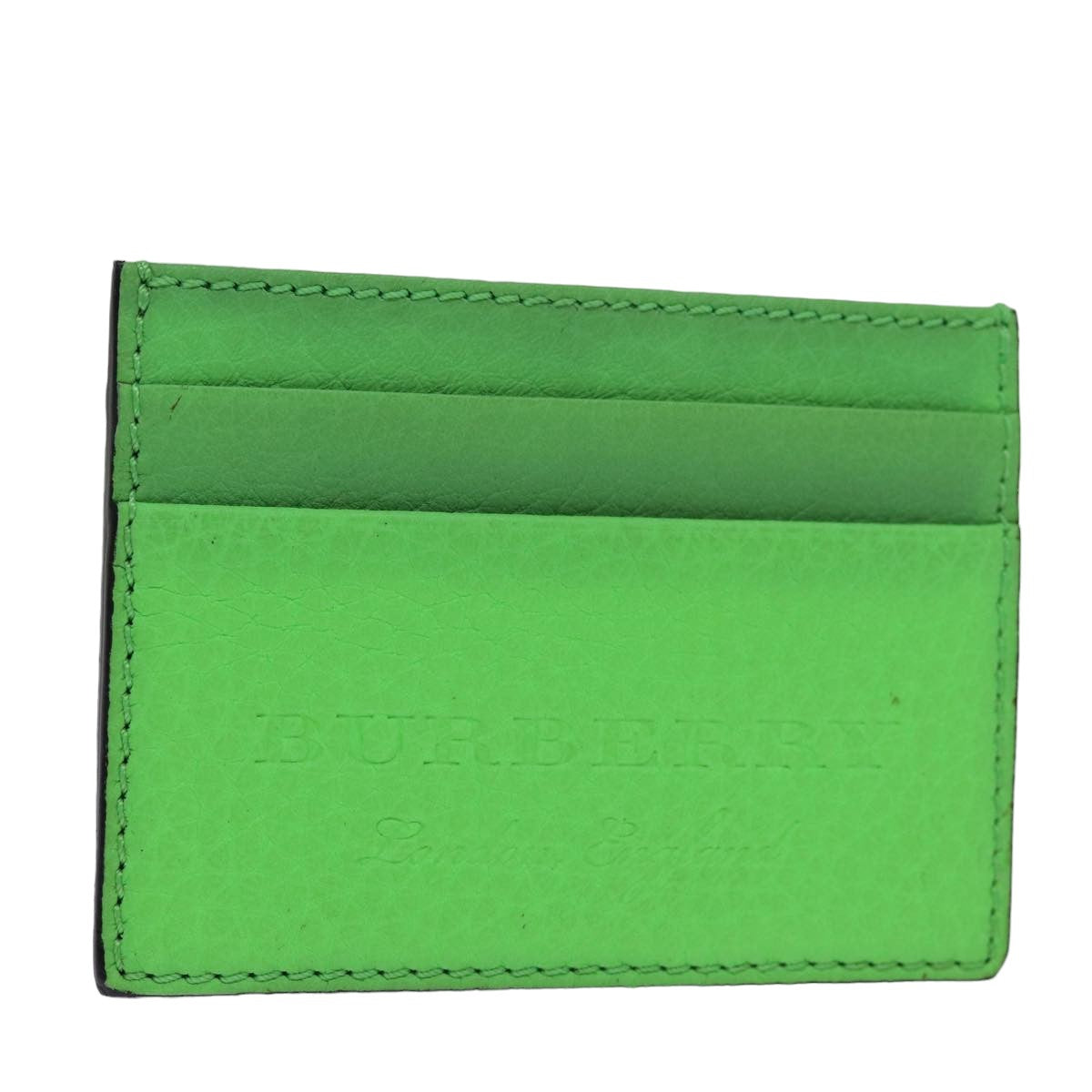 BURBERRY Card Case Leather Green Auth 76202