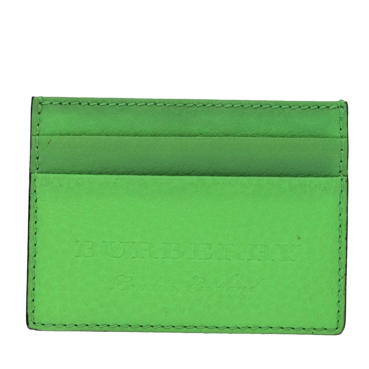 BURBERRY Card Case Leather Green Auth 76202